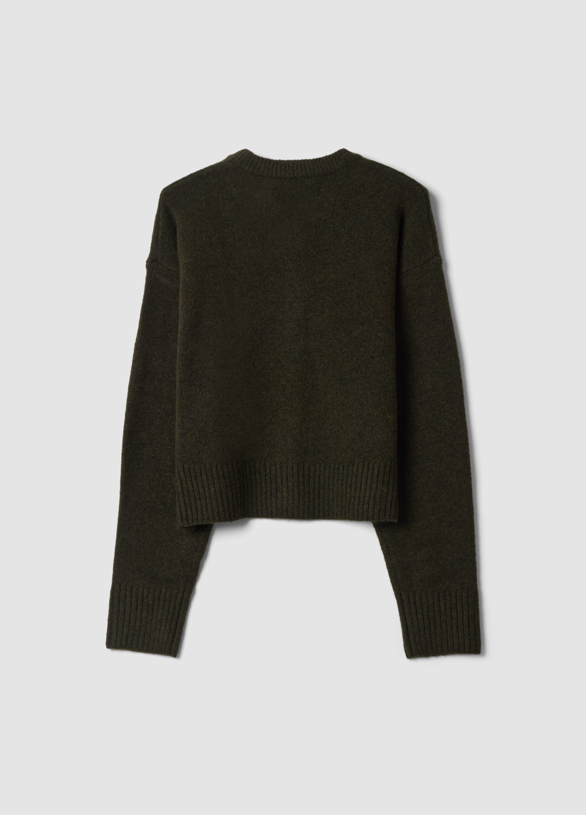 Green stretch wool crew-neck cardigan