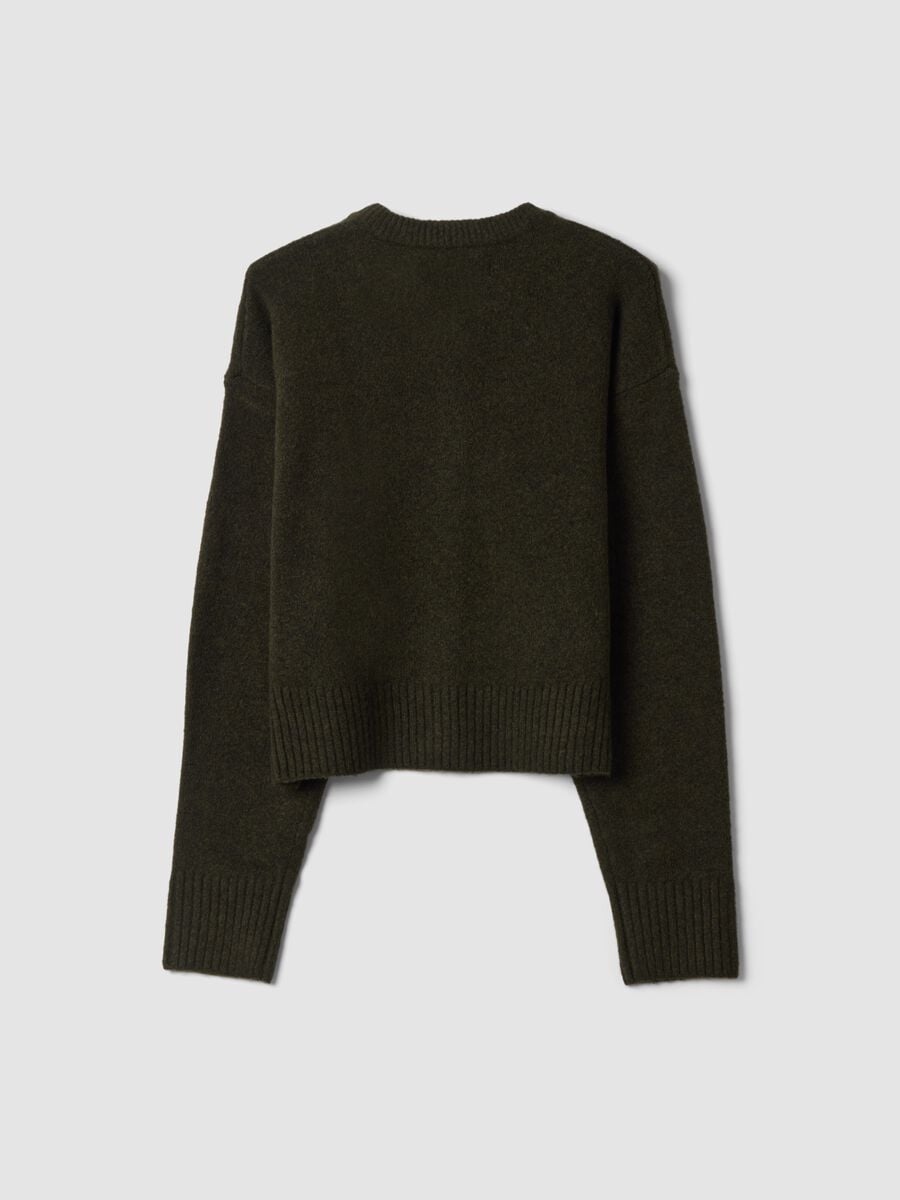 Green stretch wool crew-neck cardigan_2