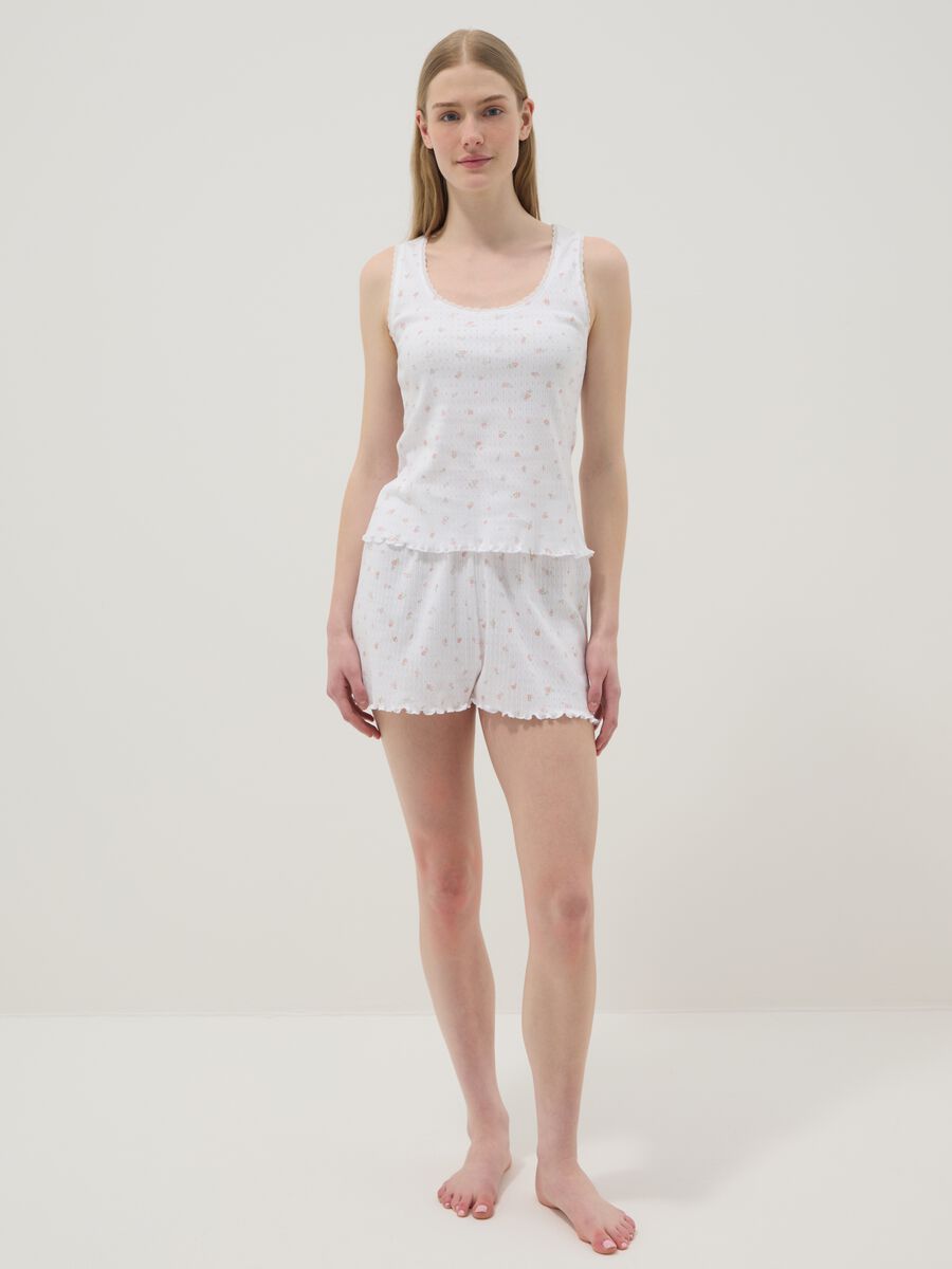 Sleeveless white regular fit cotton pyjama t-shirt_0