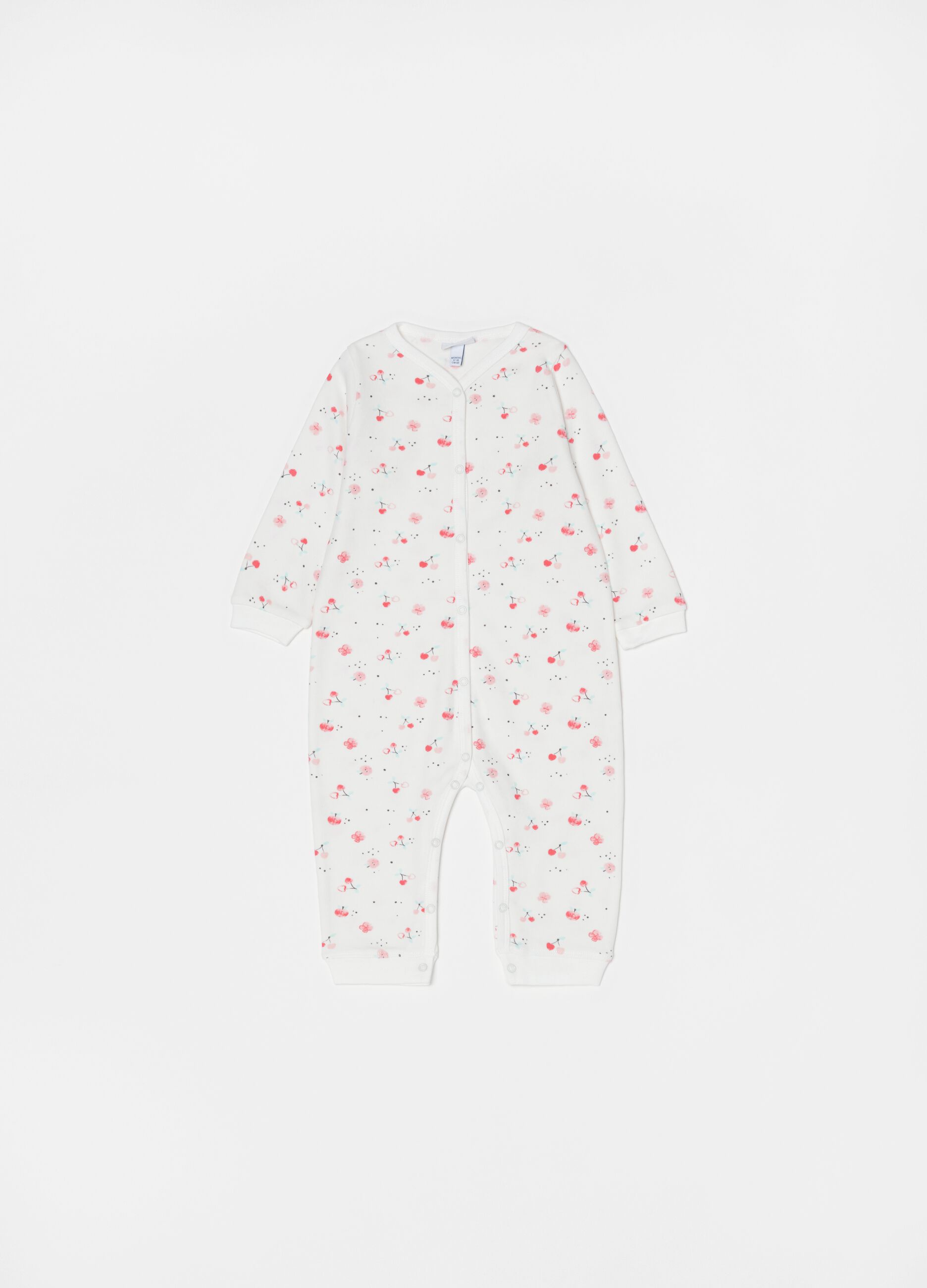 Cotton onesie with feet and cherries pattern