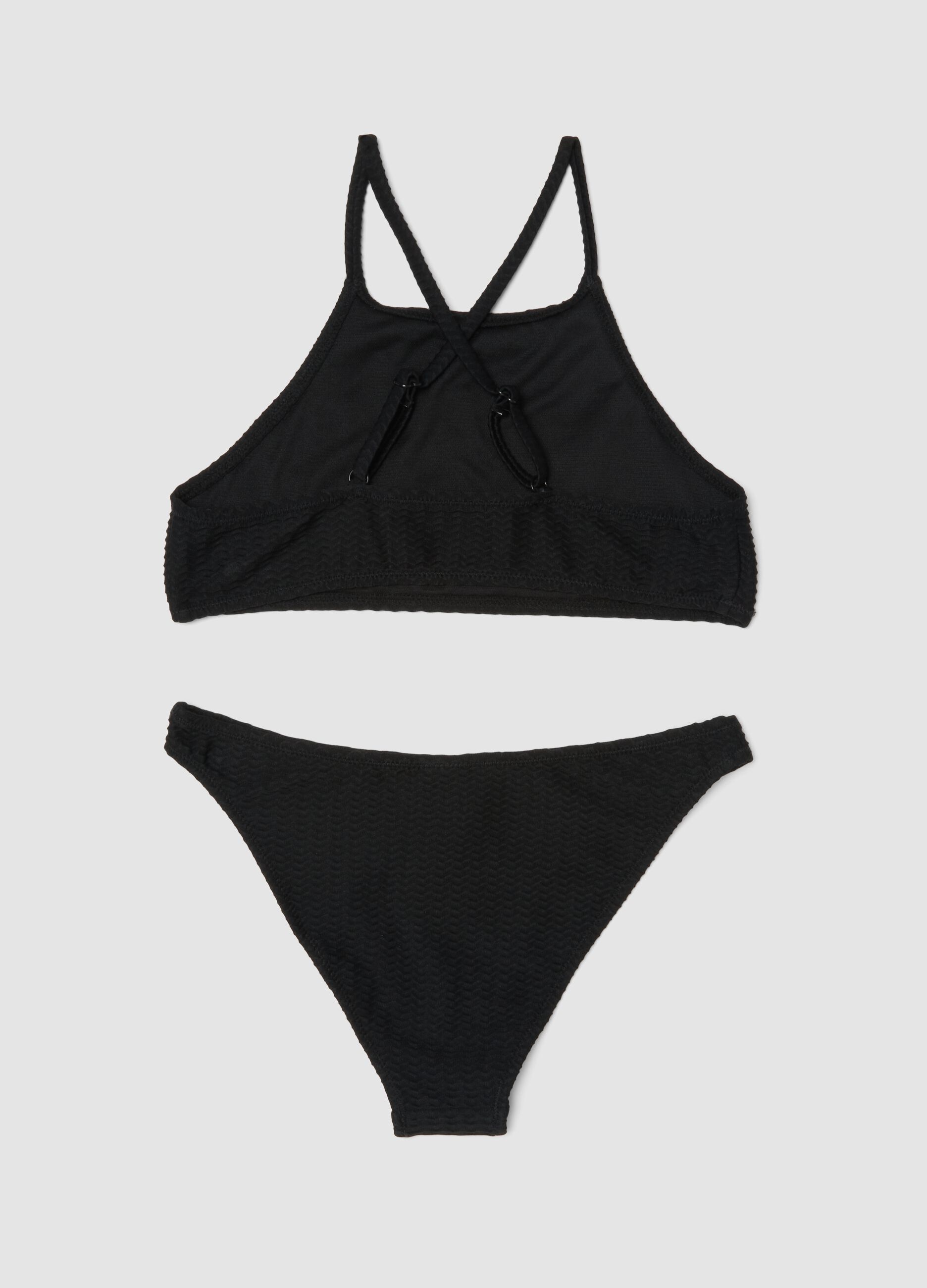 Black textured stretch-fabric bikini