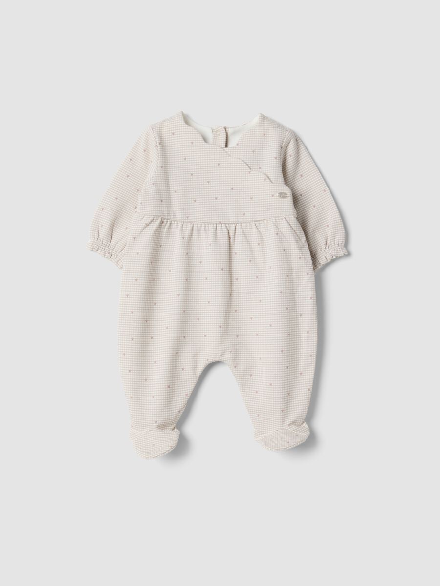 White pure organic cotton baby sleepsuit with gingham print_0