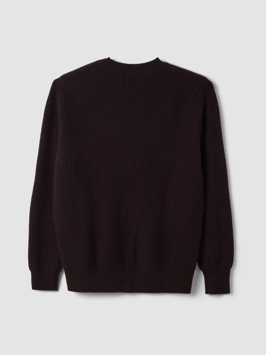 Maglia marrone in puro cashmere a costine regular fit_2
