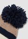 Cappello blu navy, avorio e beige chiaro con pon pon_2