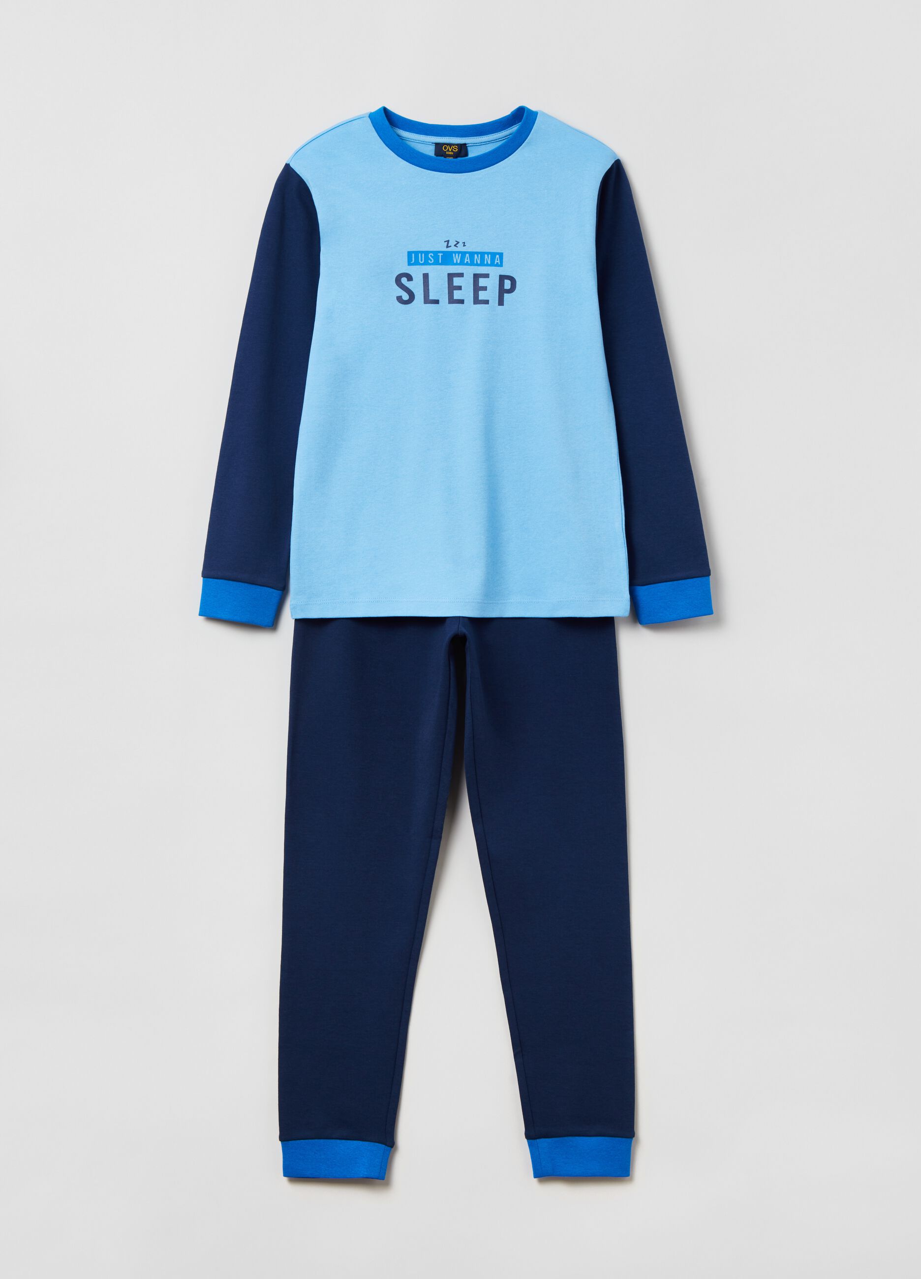 Pijama largo de algodón estampado motivo de texto