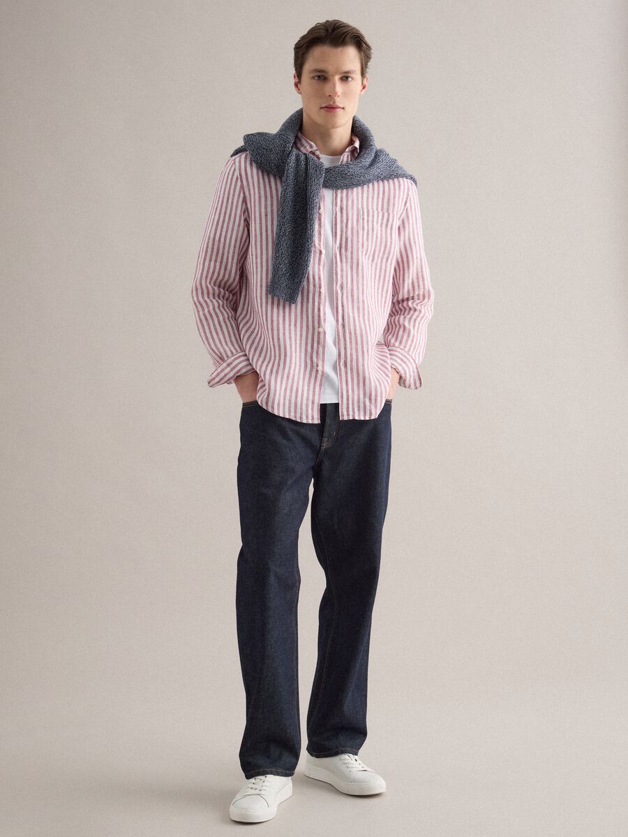 Multicolour striped pure linen shirt, regular fit_2