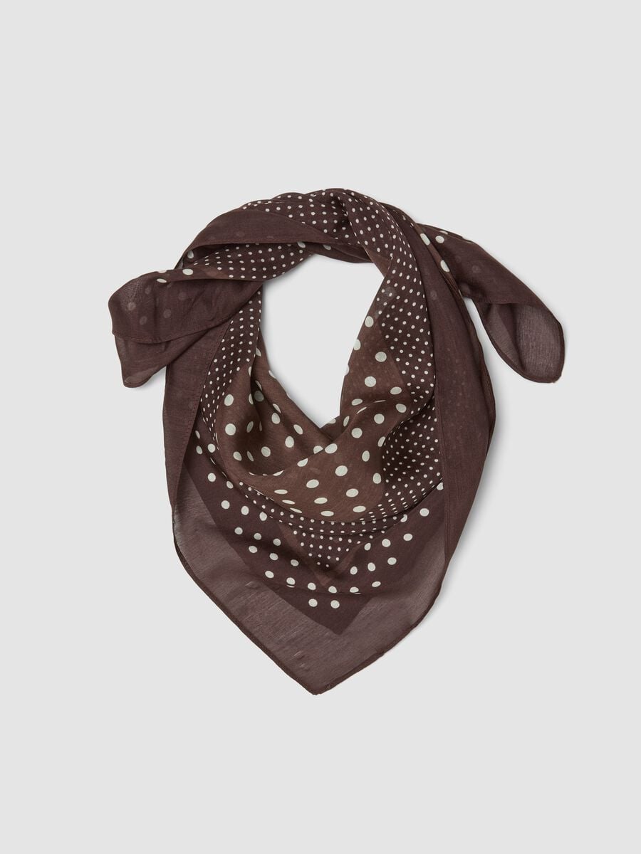 Brown polka-dot scarf in modal and silk blend_0