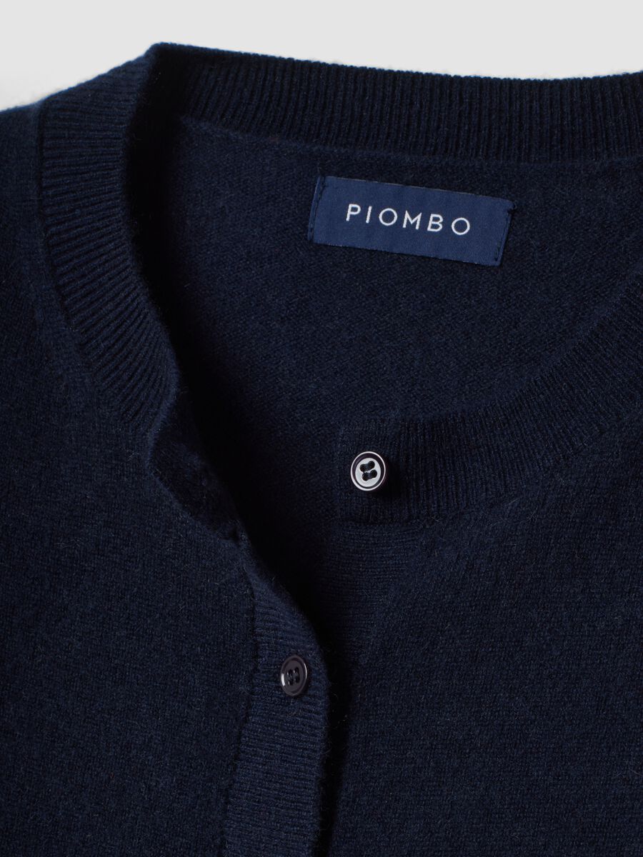 Blauer Cardigan mit Rundhalsausschnitt aus reinem Kaschmir_1