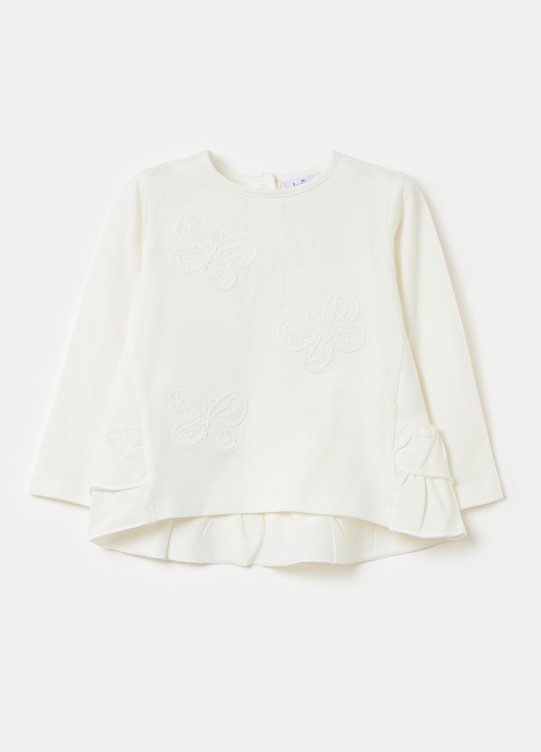 Long-sleeved T-shirt with butterflies embroidery