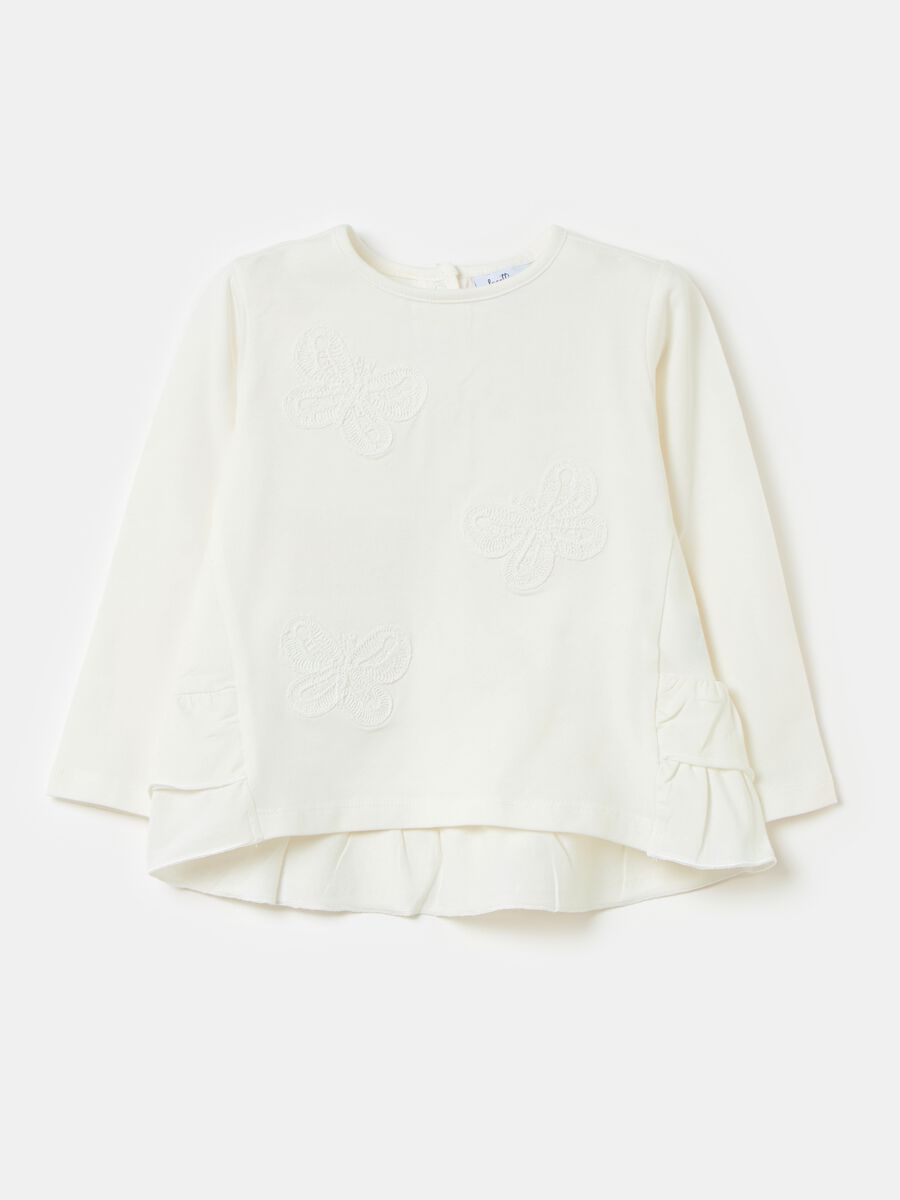 Long-sleeved T-shirt with butterflies embroidery_0