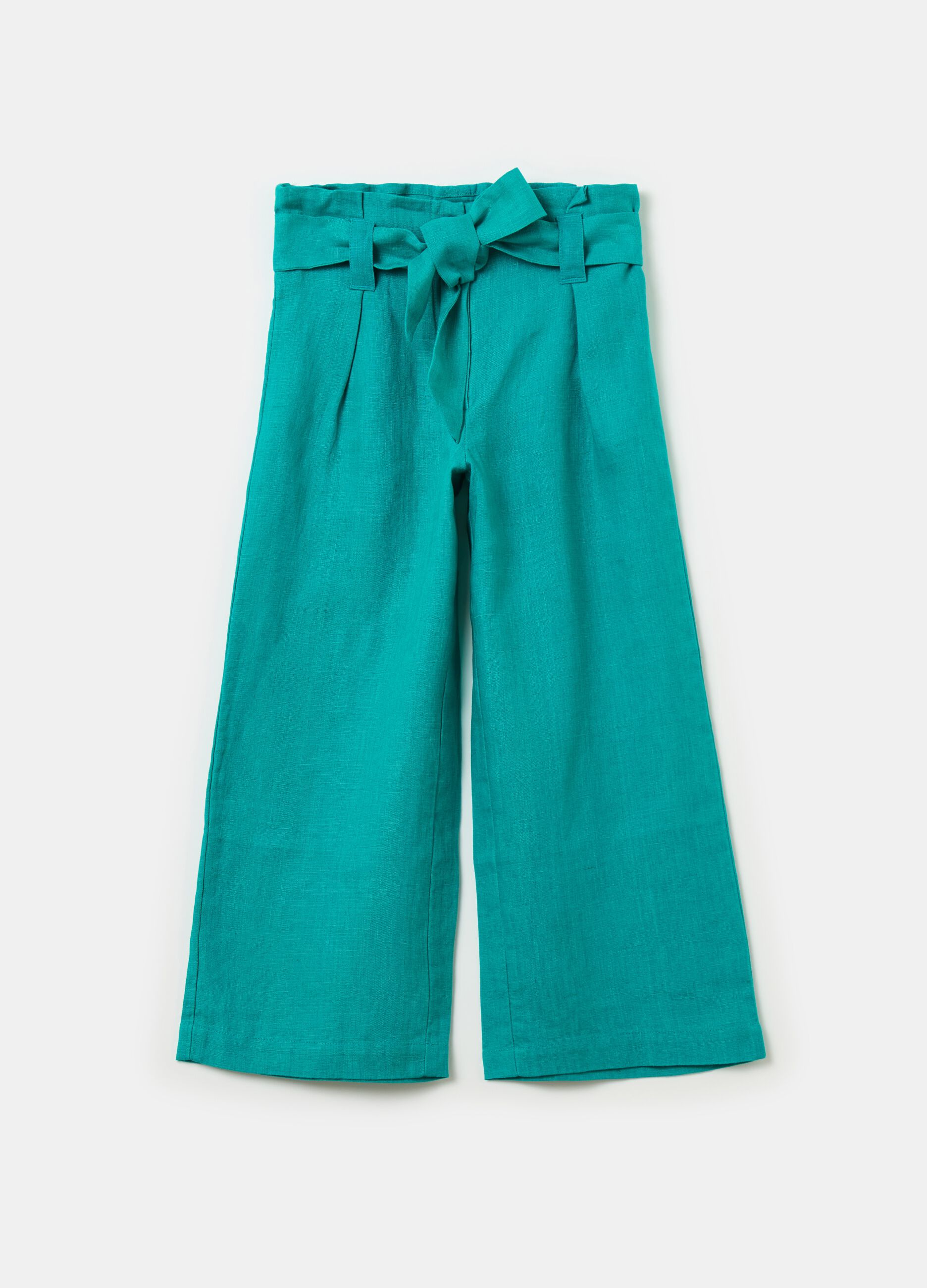Wide-leg trousers in linen with belt