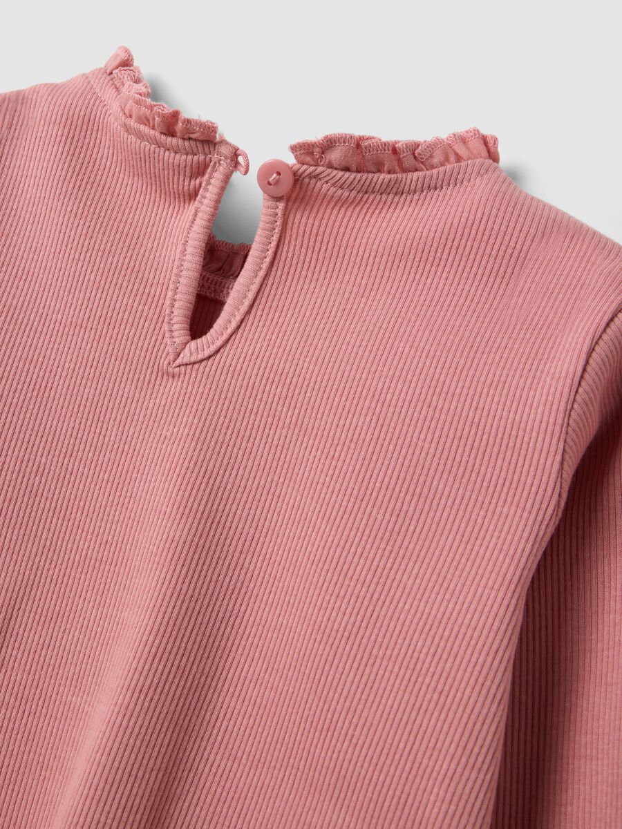 Pink ribbed crew-neck top in stretch organic cotton_3