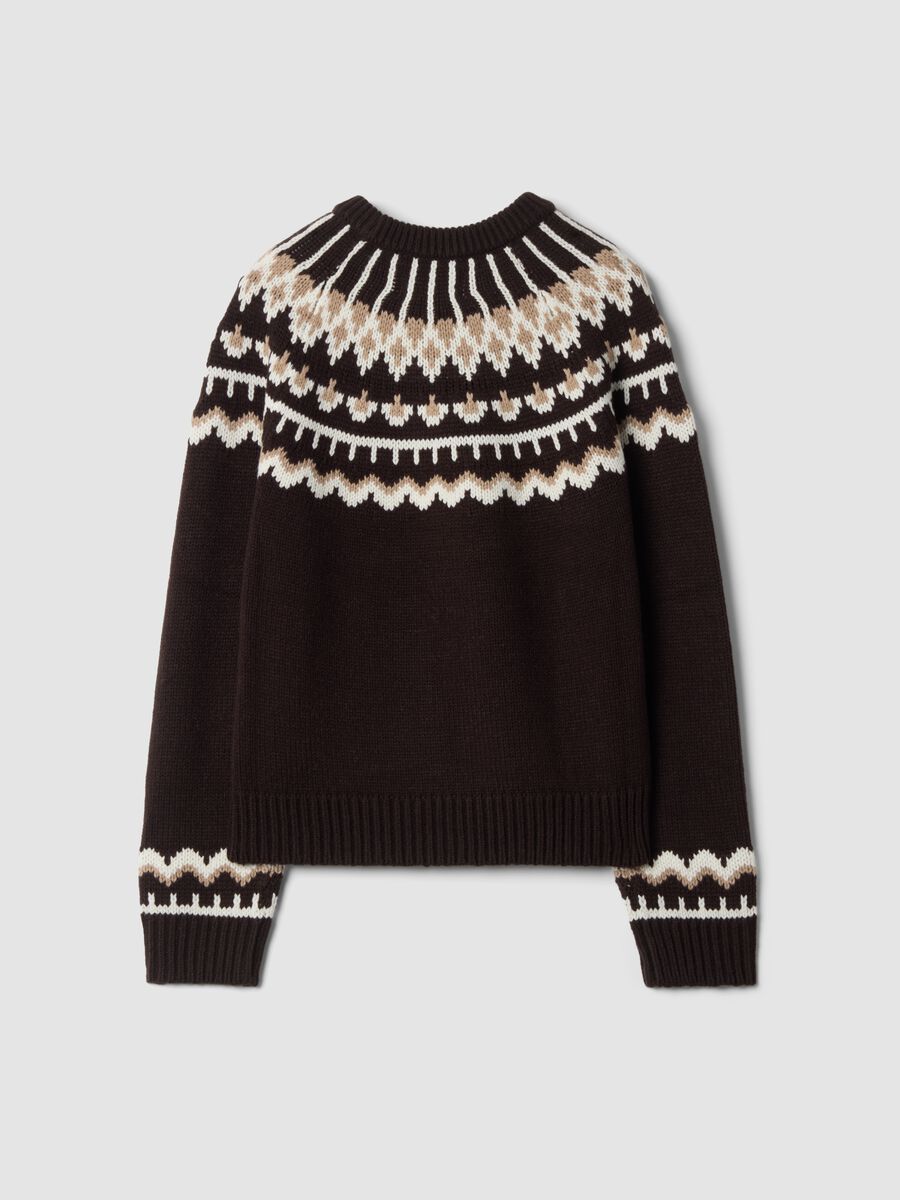 Brown jacquard wool-blend crew-neck jumper, regular fit_6