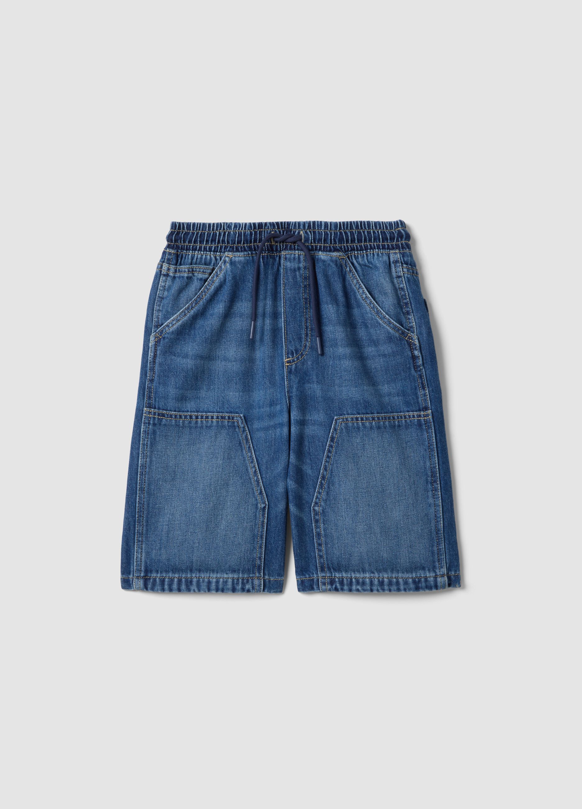 Blaue Denim-Shorts f&uuml;r Jungen aus Baumwollmix im Straight Fit mit Taschen