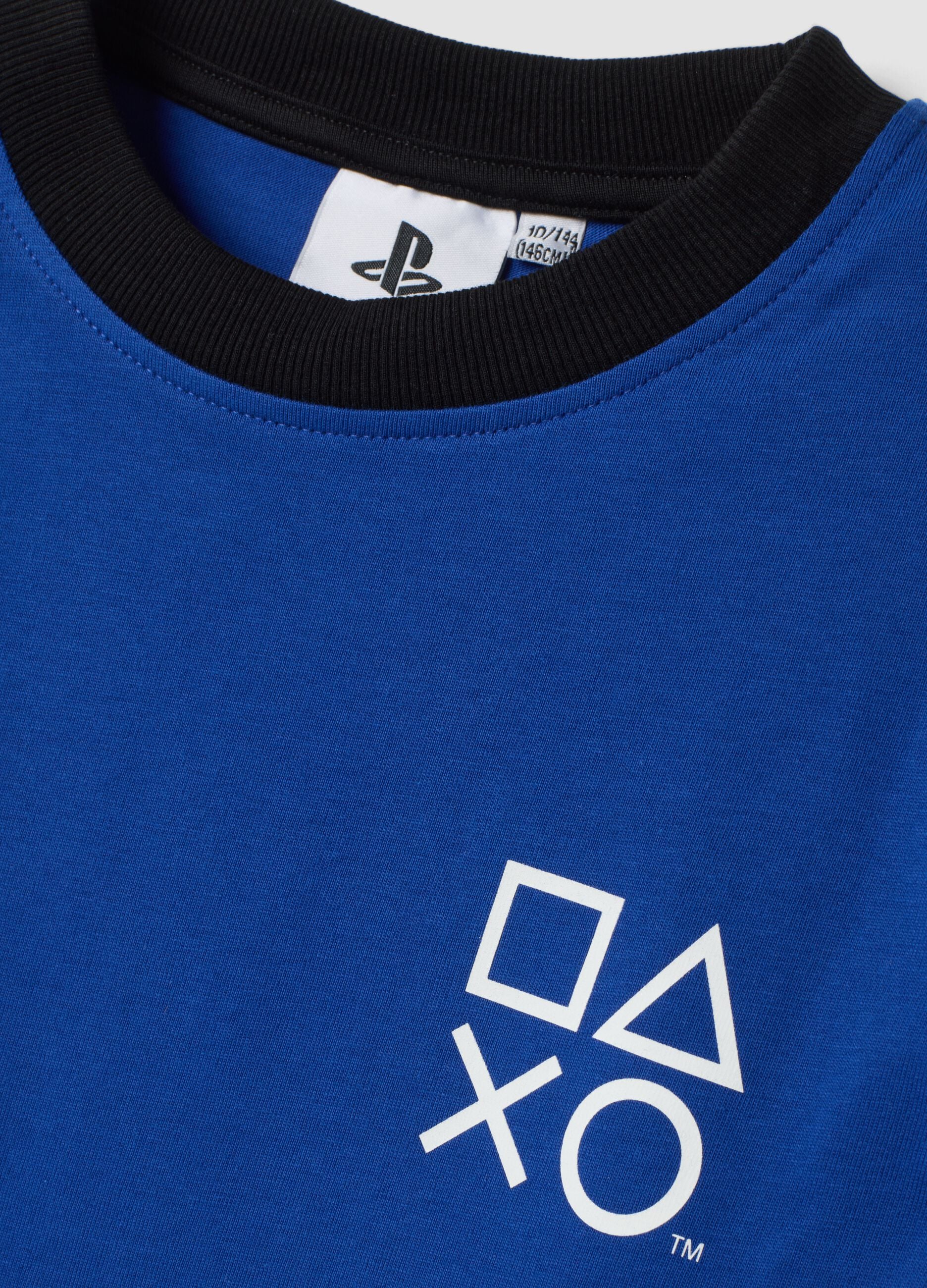 Blue crew-neck pure cotton PlayStation T-shirt, relaxed fit