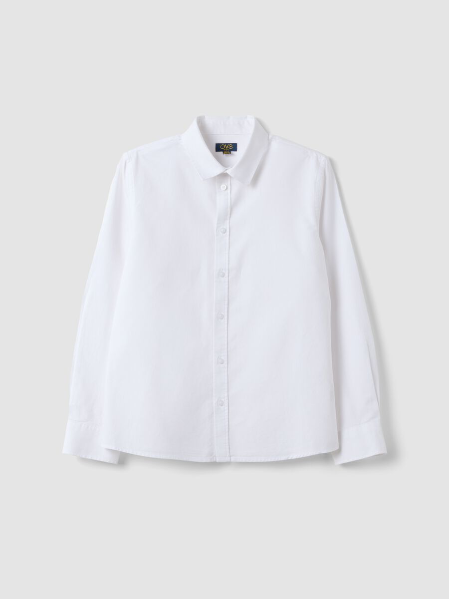White pure cotton Oxford shirt with classic collar for boys_0