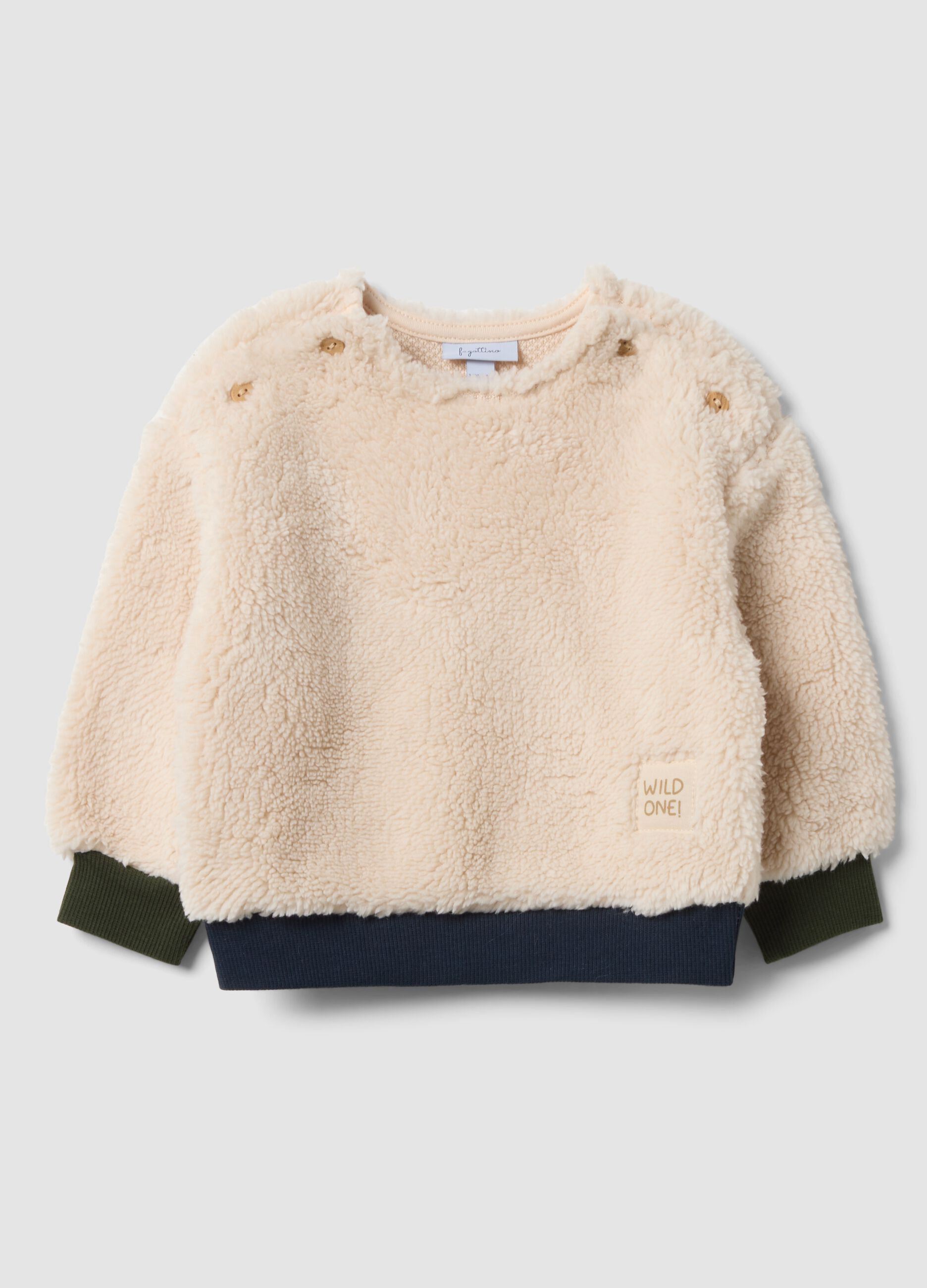 Beiges Baby-Sweatshirt aus Bio-Baumwolle mit Rundhalsausschnitt
