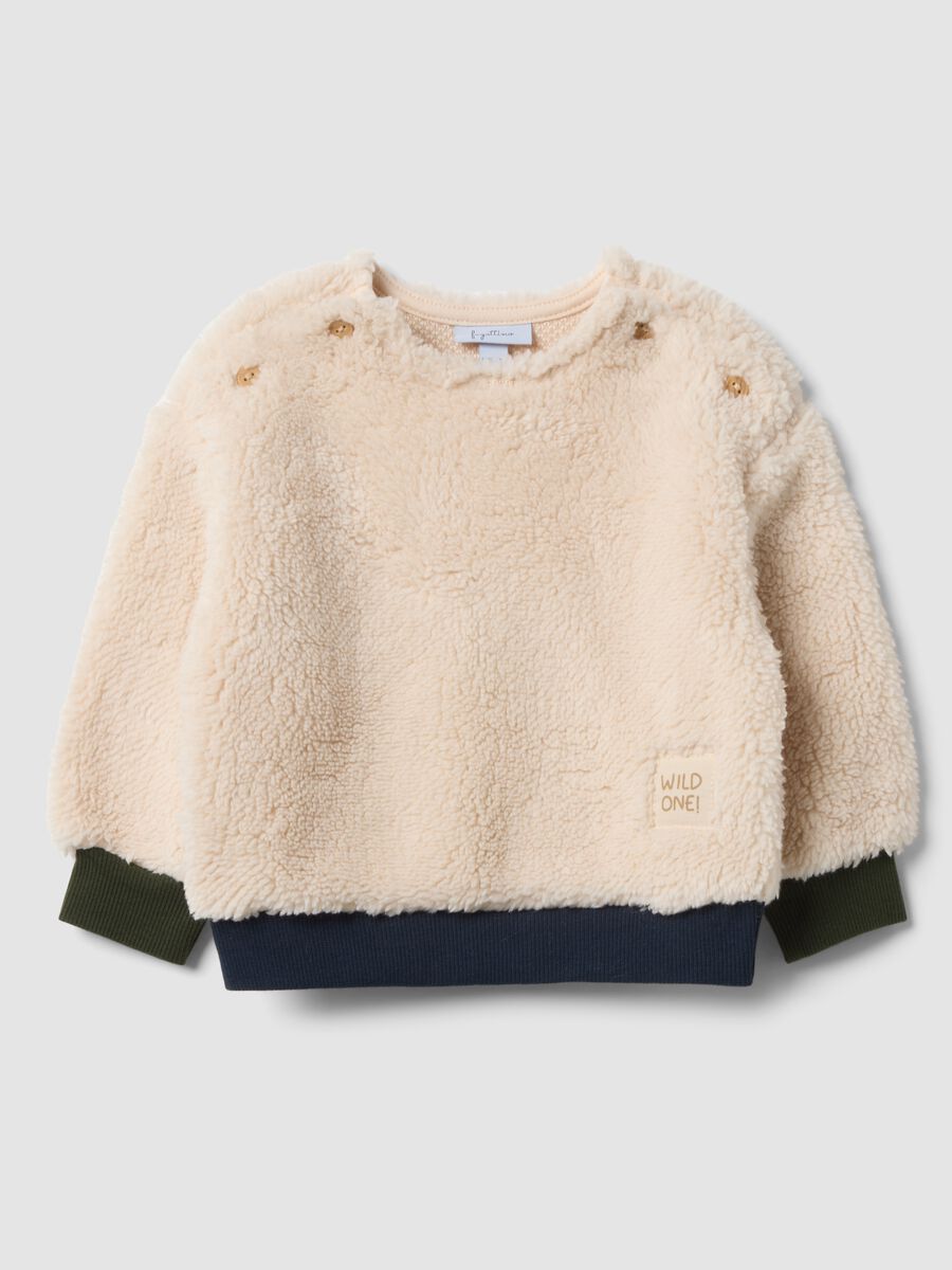 Beiges Baby-Sweatshirt aus Bio-Baumwolle mit Rundhalsausschnitt_0