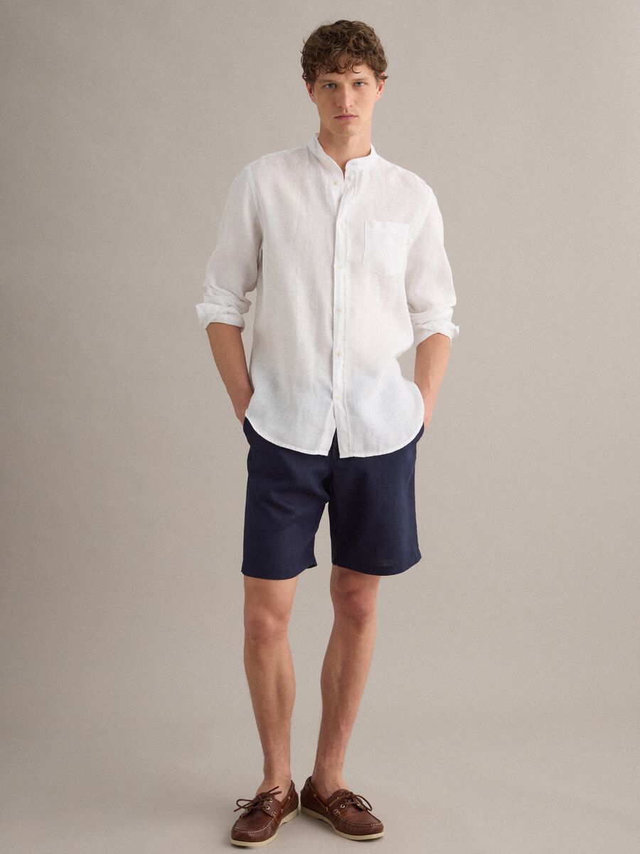 White pure linen shirt with band collar_2