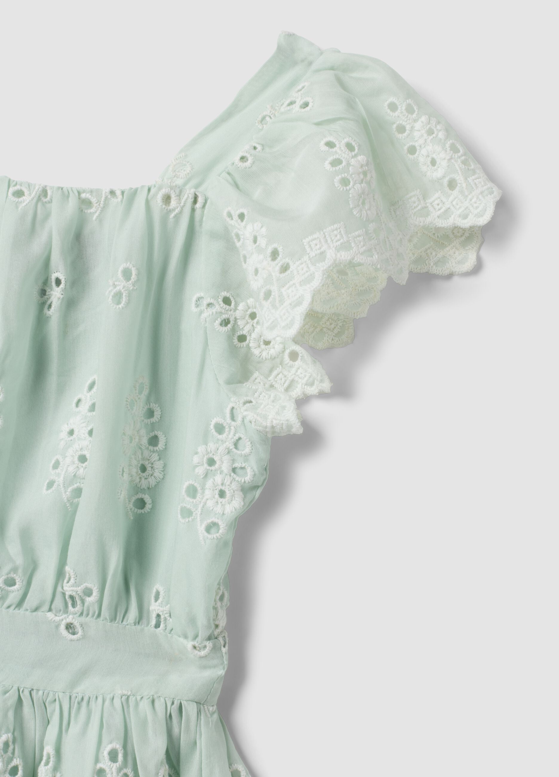Abito verde traforato in misto viscosa e cotone per bambina regular fit