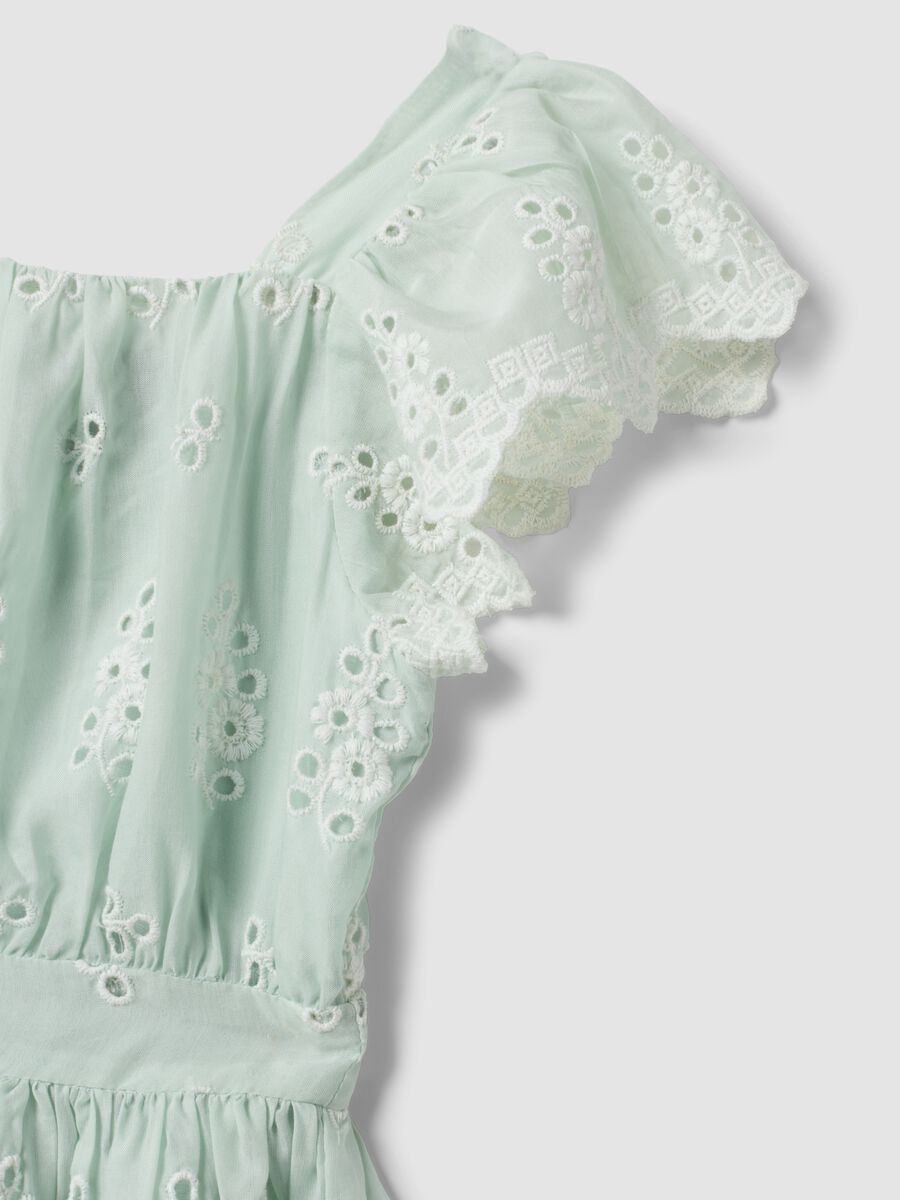 Abito verde traforato in misto viscosa e cotone per bambina regular fit_2