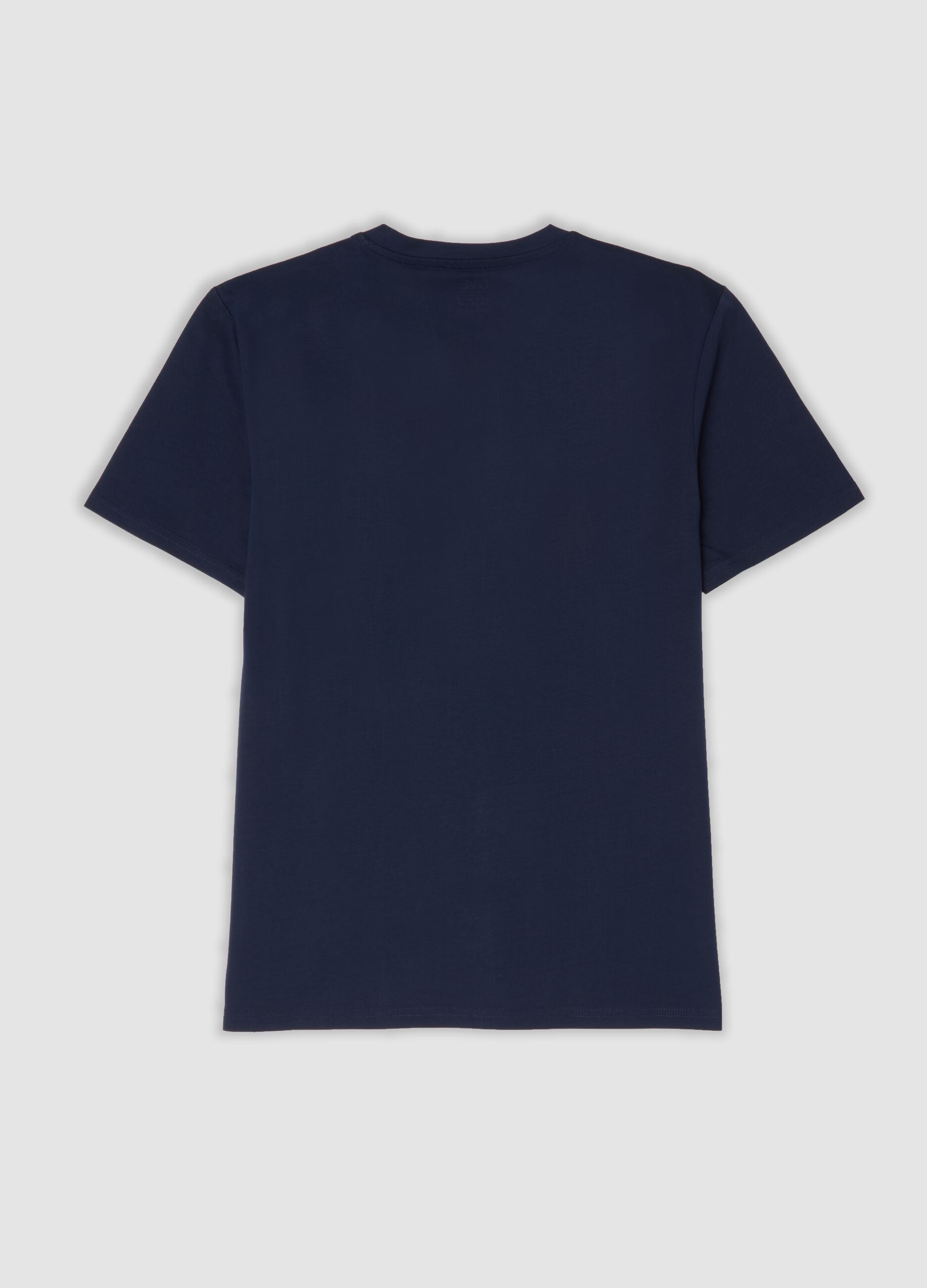 T-shirt azul em algod&atilde;o mercerizado puro com decote em V profundo