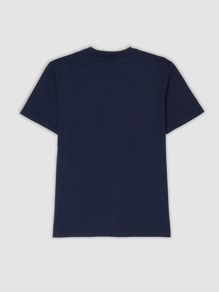 T-shirt azul em algod&atilde;o mercerizado puro com decote em V profundo_2