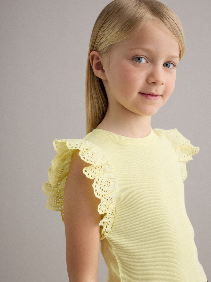 Girls&rsquo; yellow stretch-cotton vest top with ruffles_1