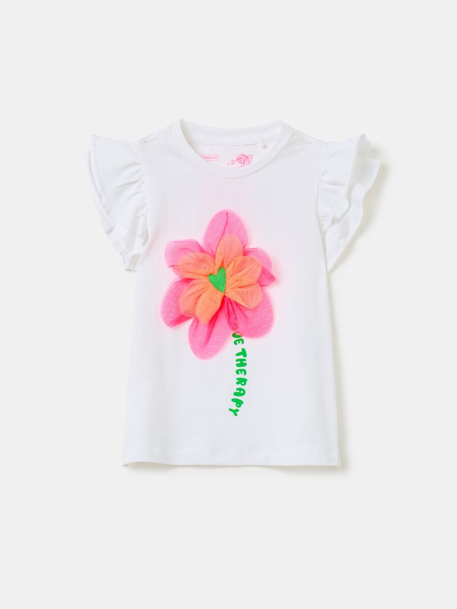 T-shirt con volant e fiore in tulle_0