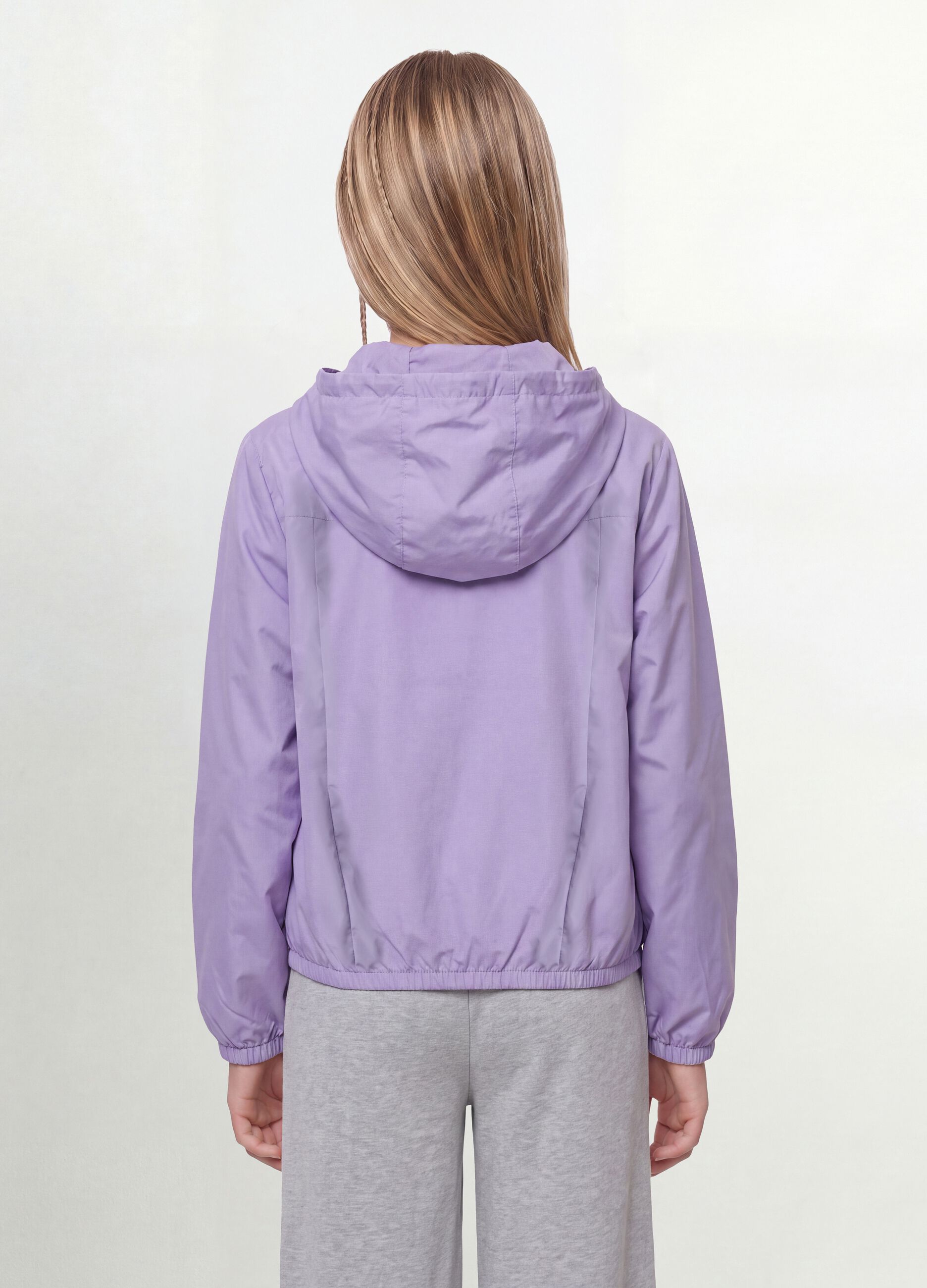 Violette Regenjacke mit Kapuze und Reissverschluss f&uuml;r M&auml;dchen