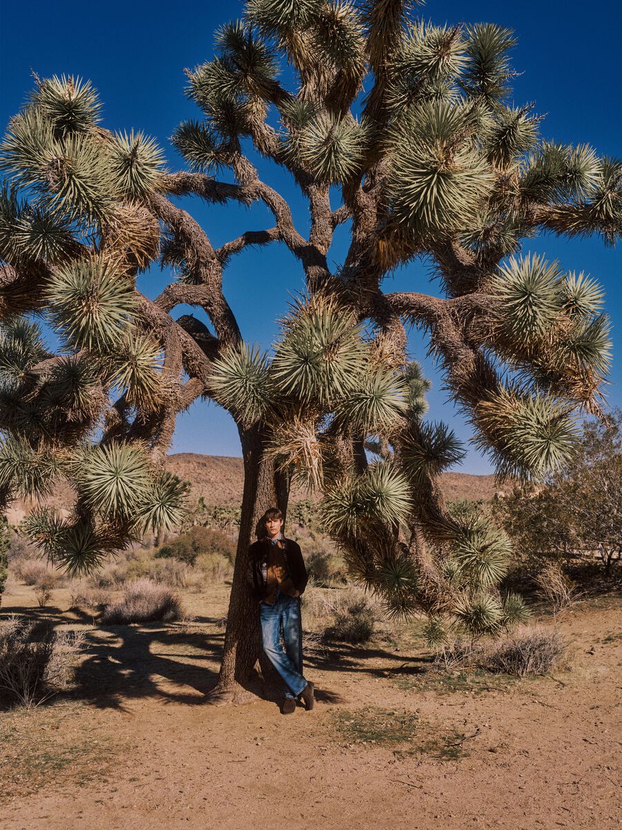 Blue Regular Fit Cotton Denim and Linen Blend Jeans_0