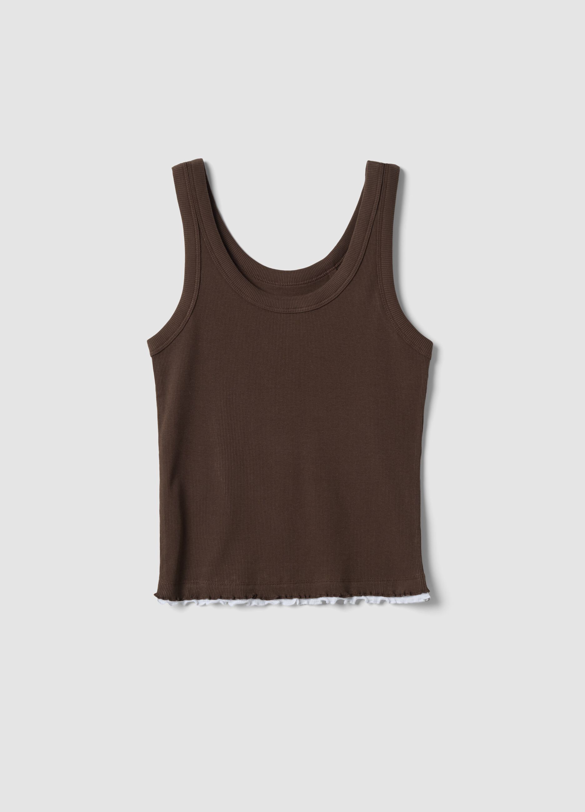 Brown pure cotton regular-fit vest top