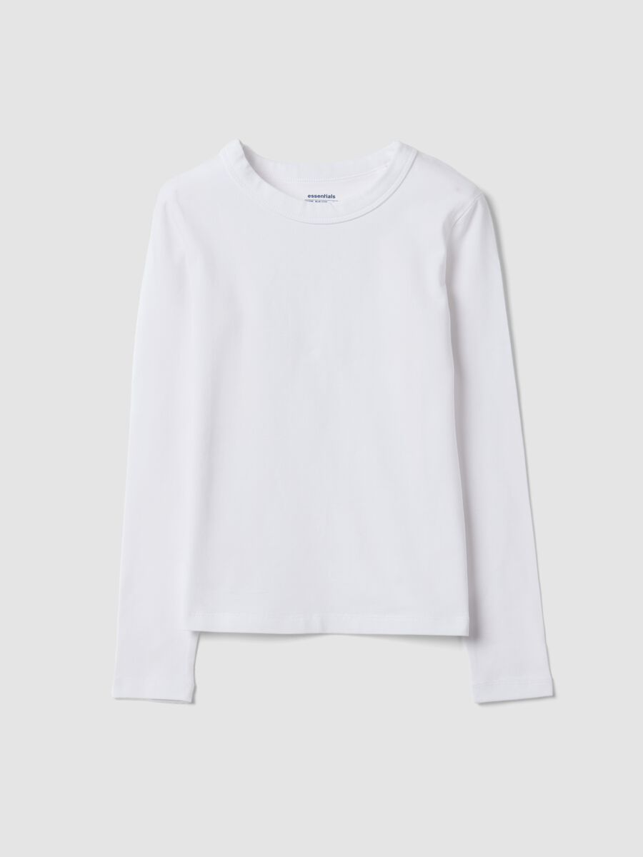 White organic cotton and stretch viscose T-shirt with ribbed neckline for girls_4