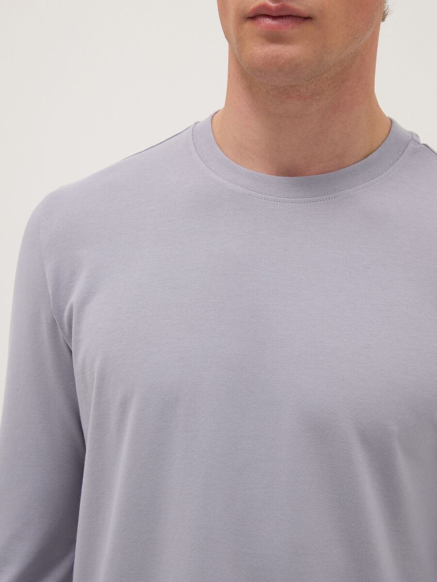 Grey long sleeve stretch cotton regular fit T-shirt_3