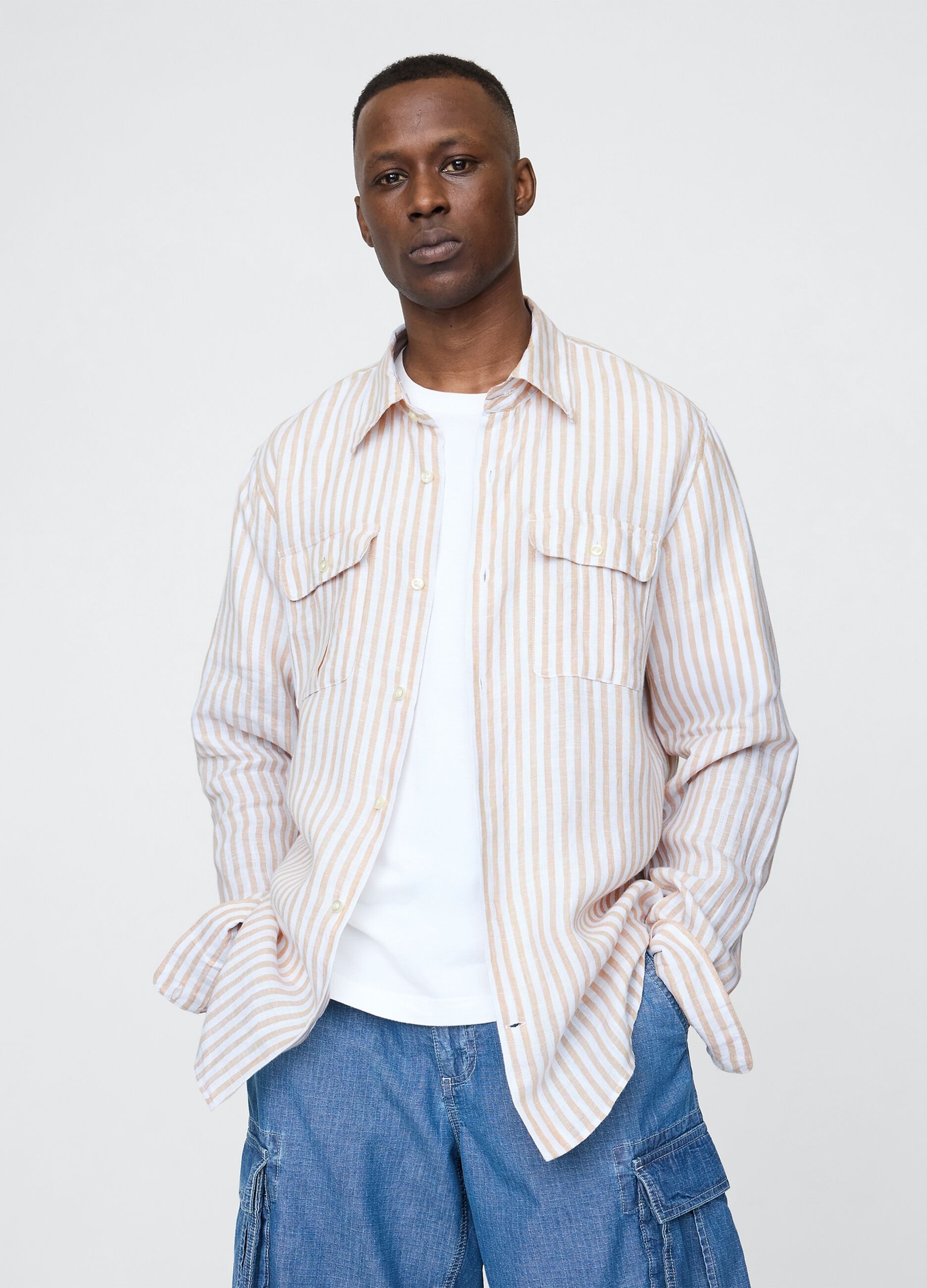 Multicoloured pure linen striped shirt