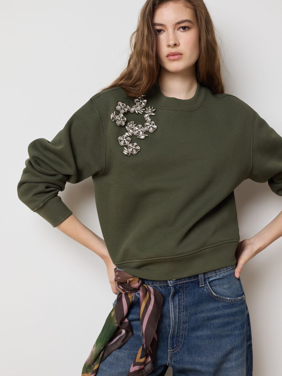 Decorated green sweatshirt in cotton blend oversized fit_0