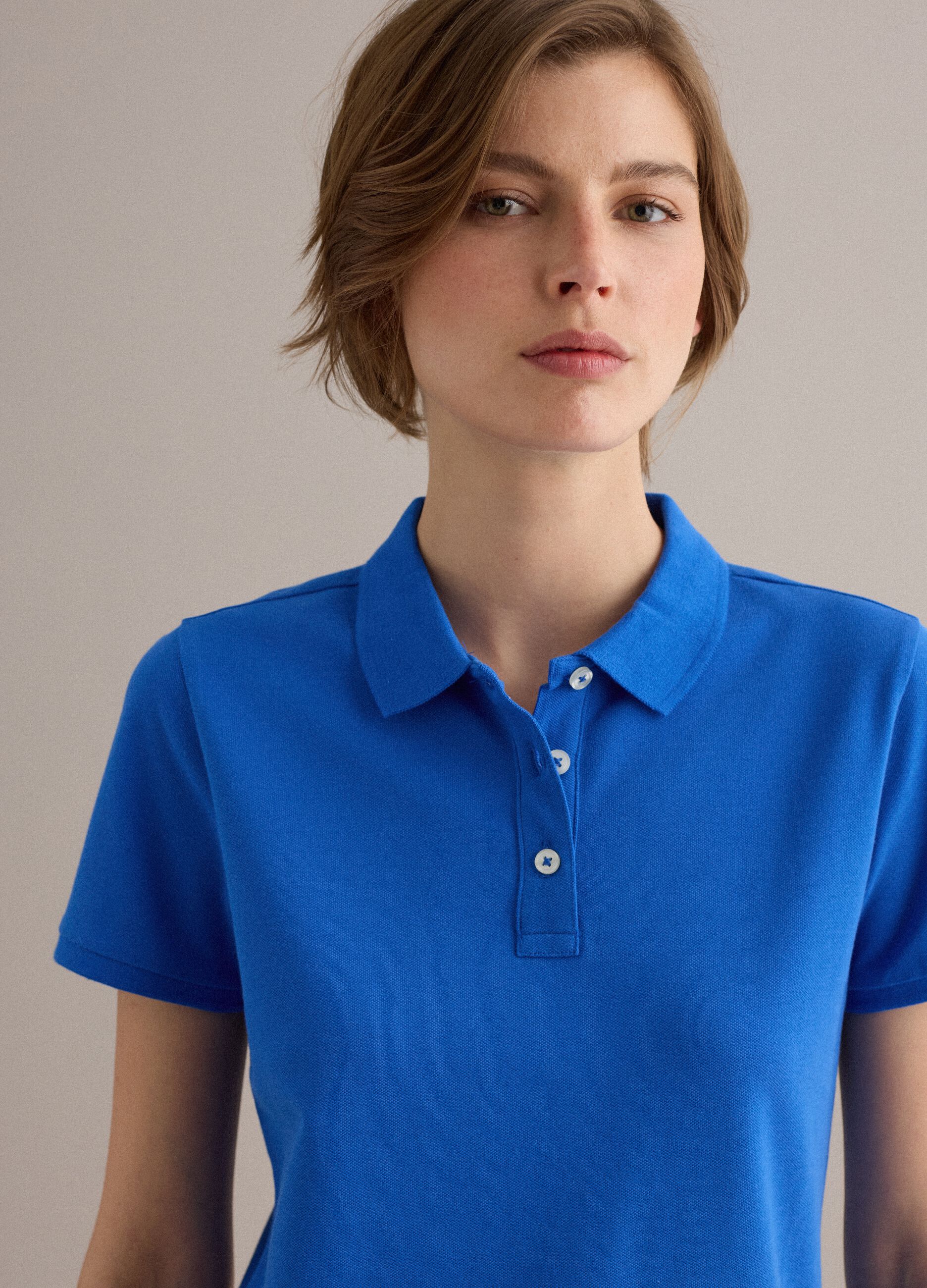 Blue organic cotton polo shirt, regular fit