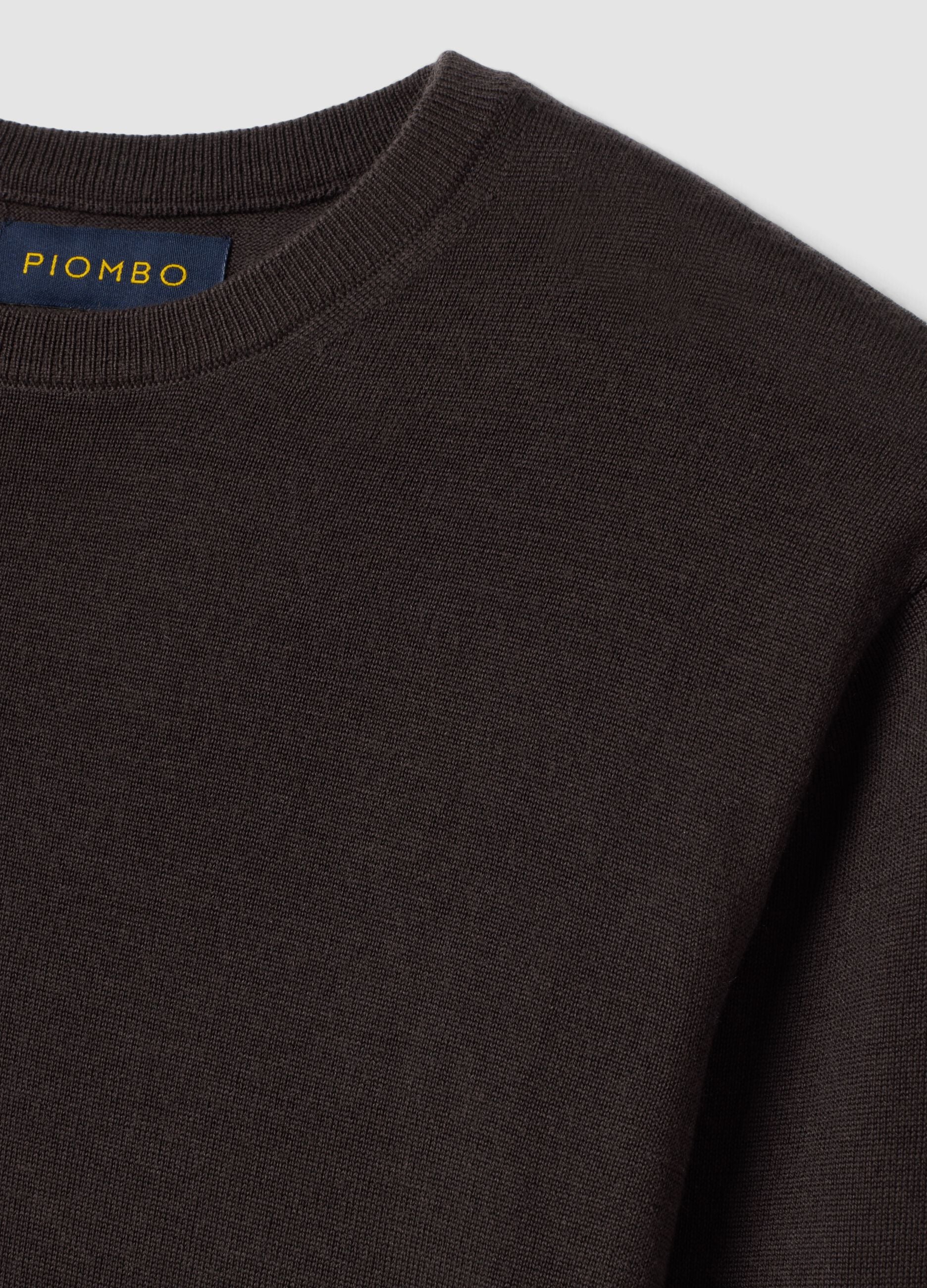 Brown pure merino wool crew-neck jumper, regular fit