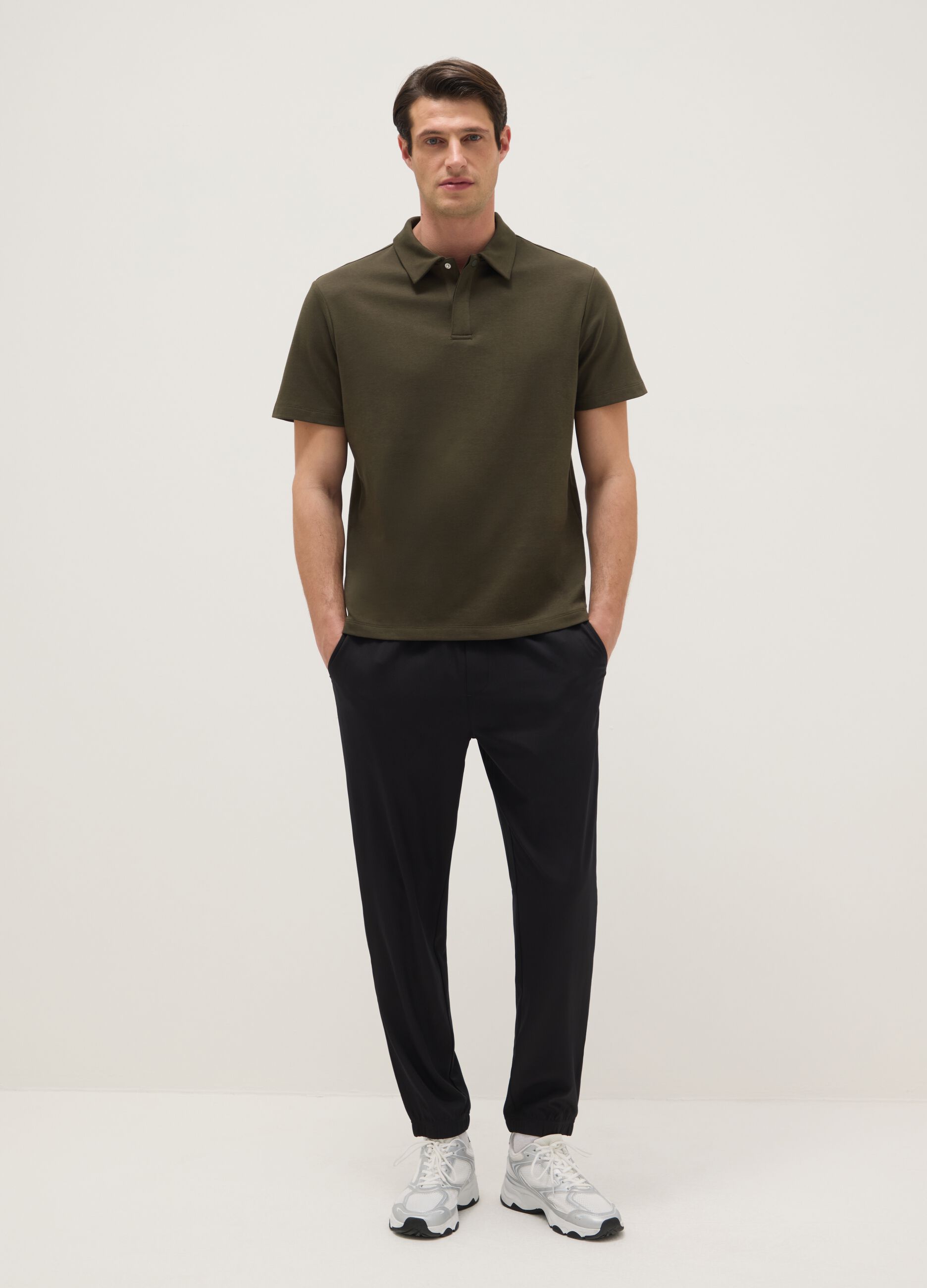 Polo verde de manga curta em mistura de algod&atilde;o, ajuste regular