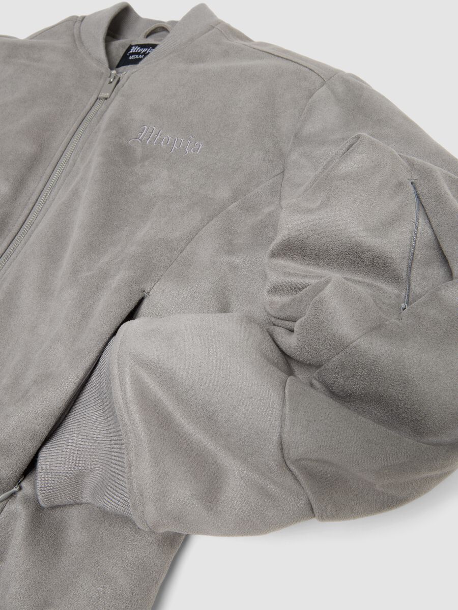 Faux Suede Bomber Jacket Light Grey_2
