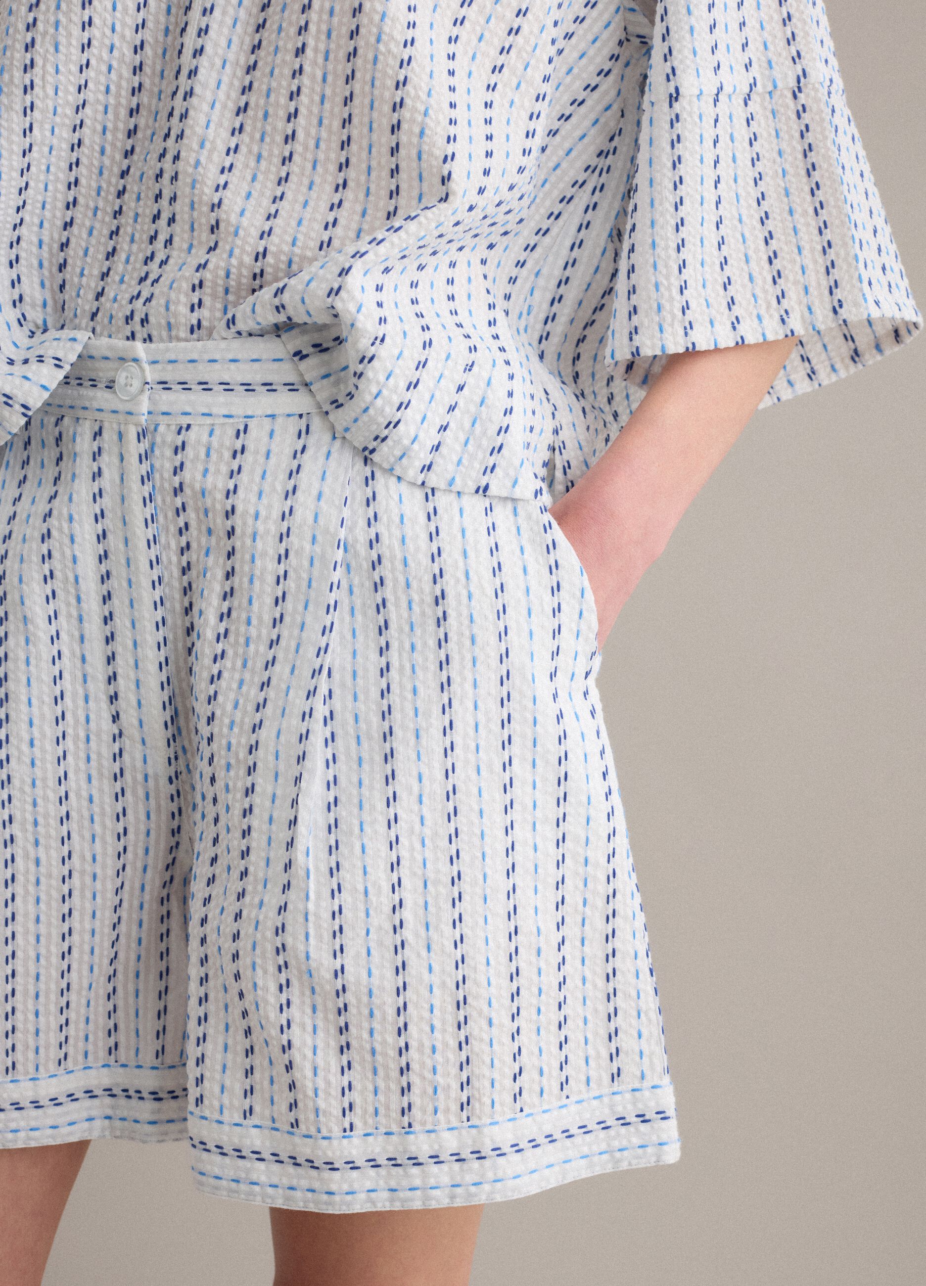 White pure cotton striped shorts