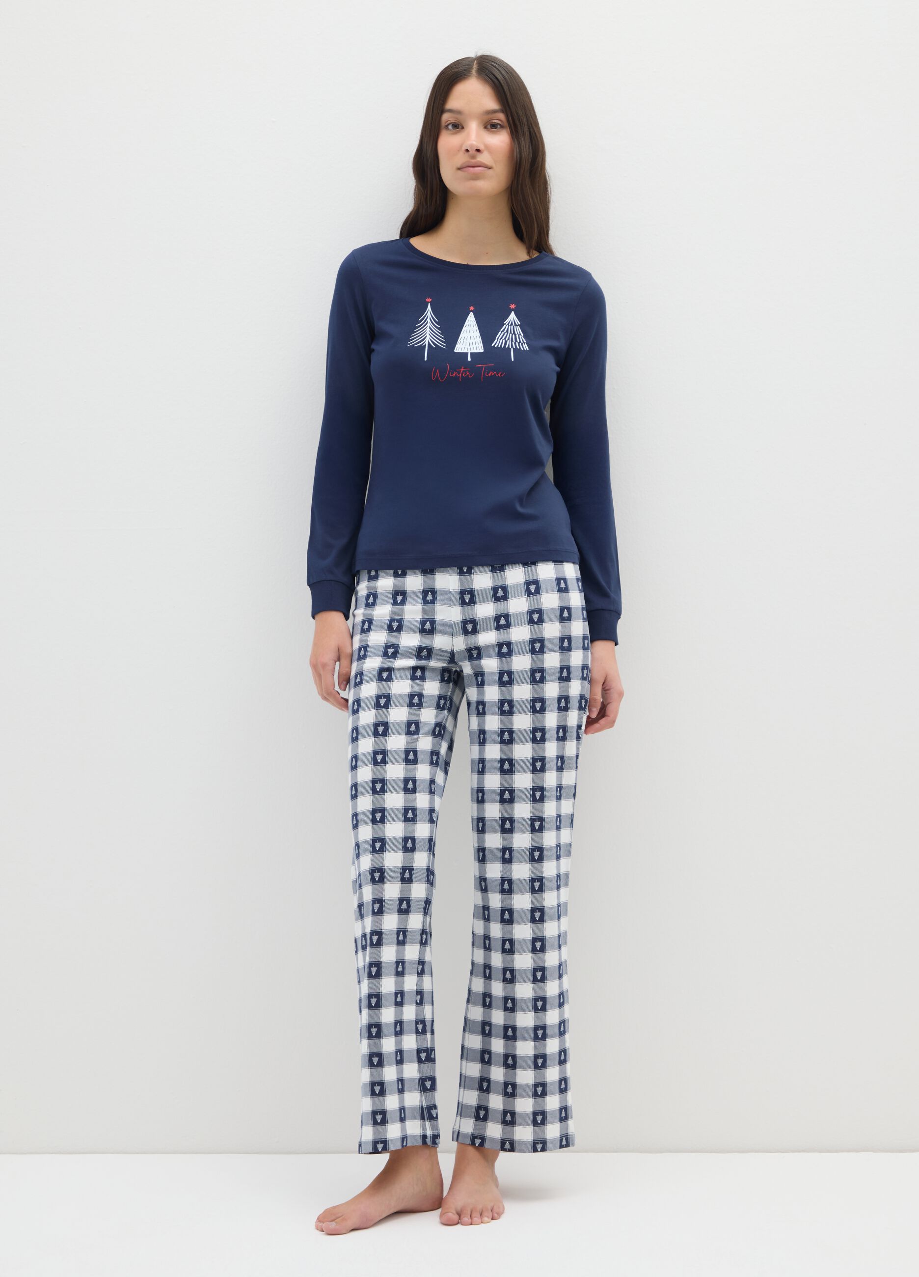 Multicolour regular fit pyjamas in pure cotton