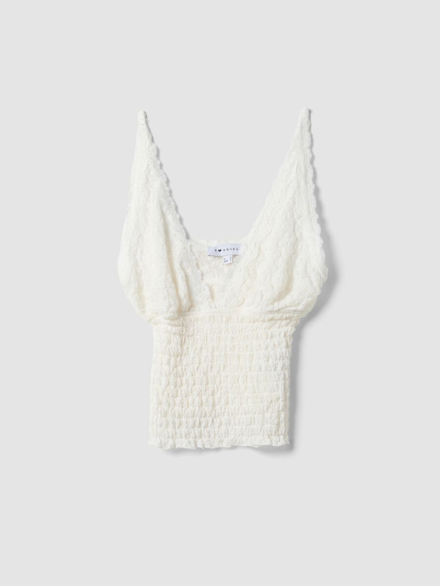 Wei&szlig;es, figurbetontes Tanktop aus Stretch-Baumwolle mit floraler Spitze_4