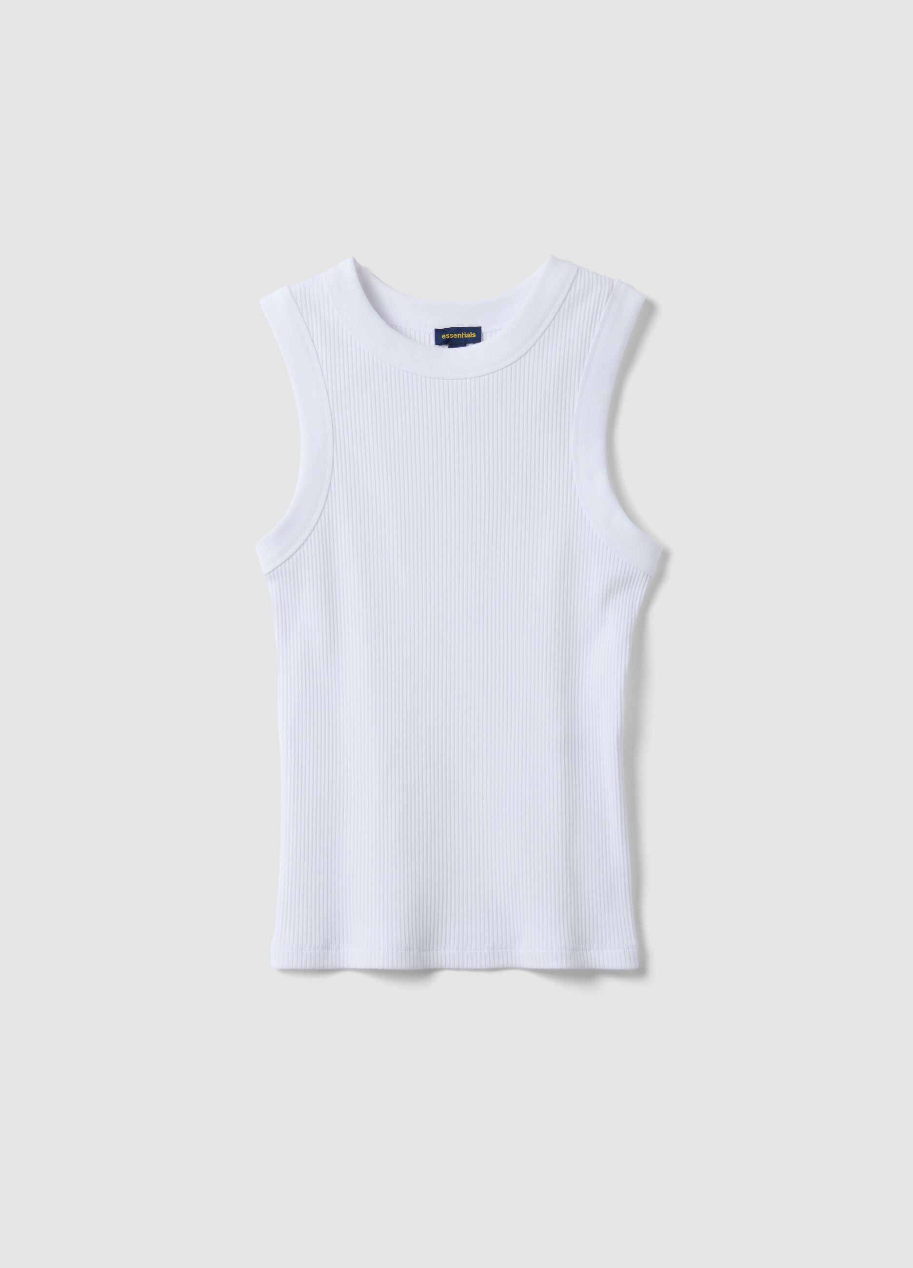 White fitted ribbed stretch cotton tank top