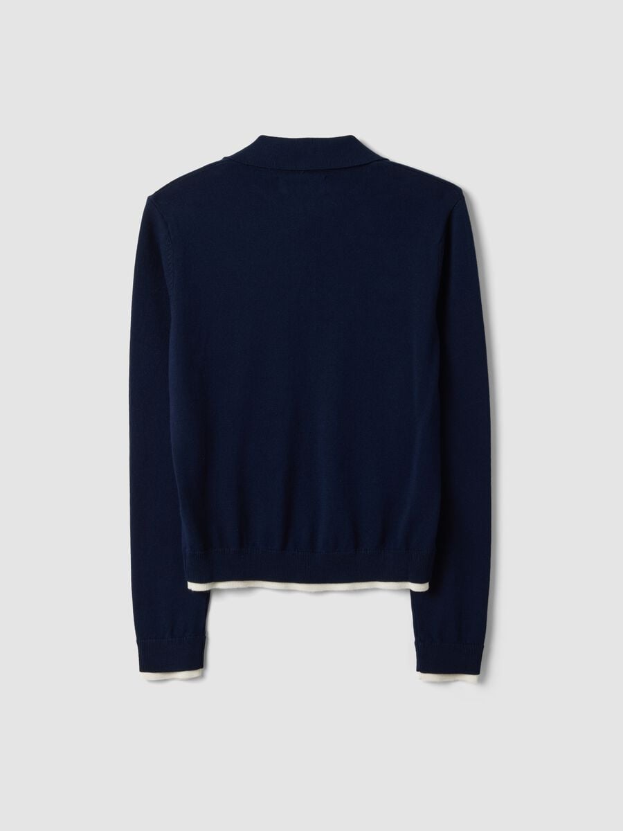 Blue viscose-blend top with polo collar, regular fit_5