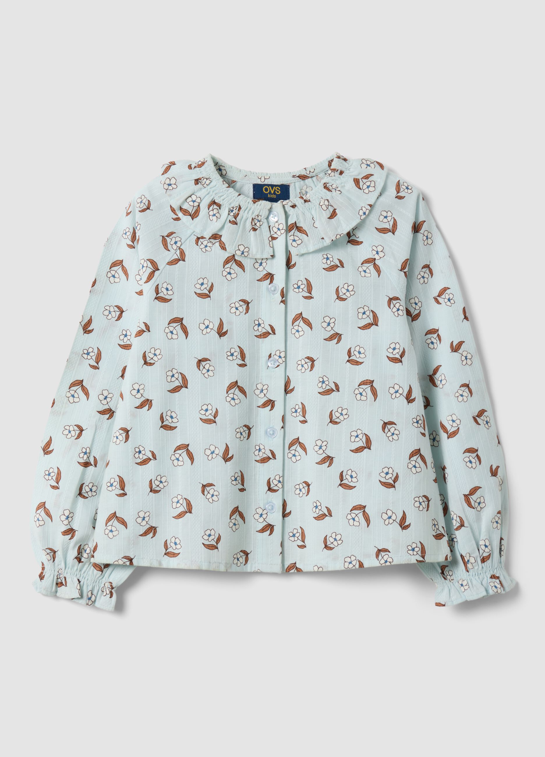 Light blue pure cotton shirt with floral print