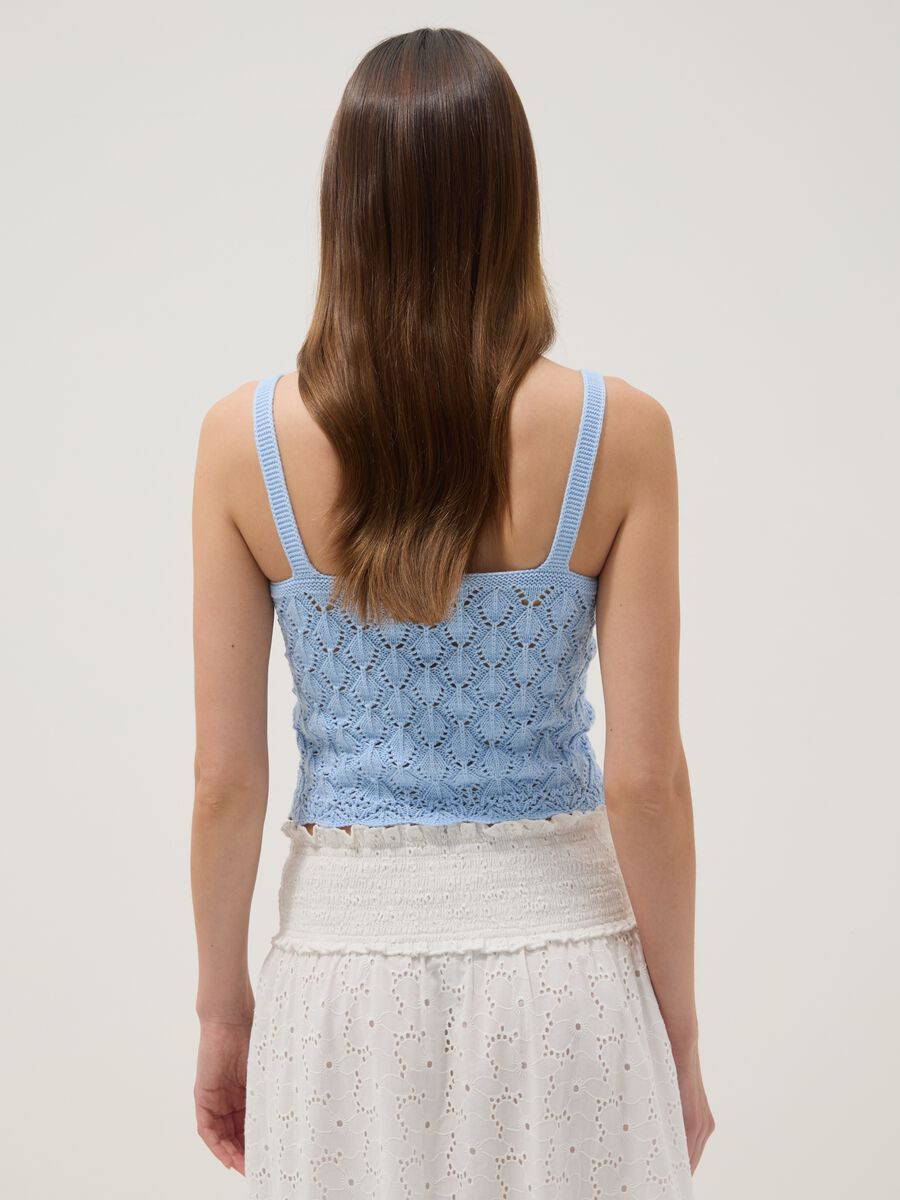 Sky-blue crochet waistcoat in pure cotton, regular fit_3