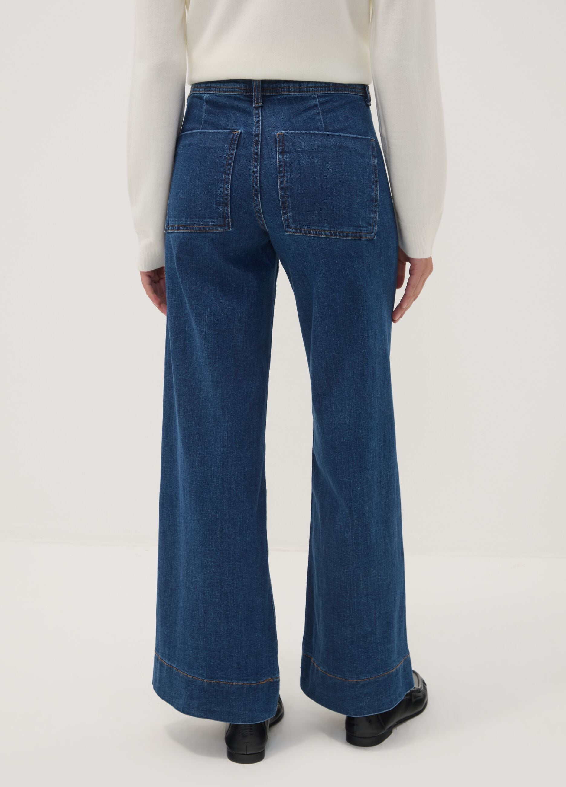 Blue wide-leg jeans in stretch cotton
