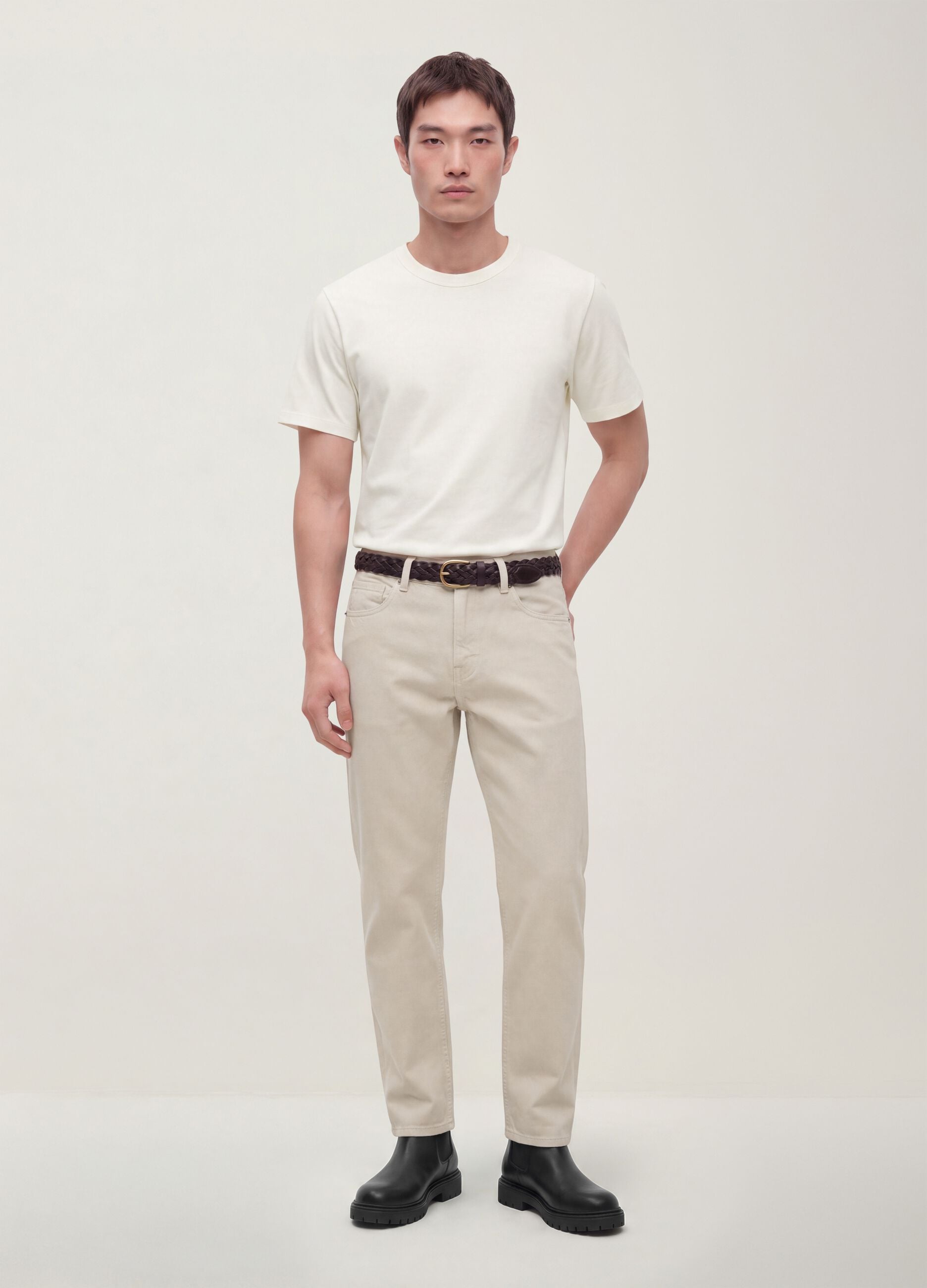 Beige Straight-Fit-Jeans aus reinem Baumwolltwill