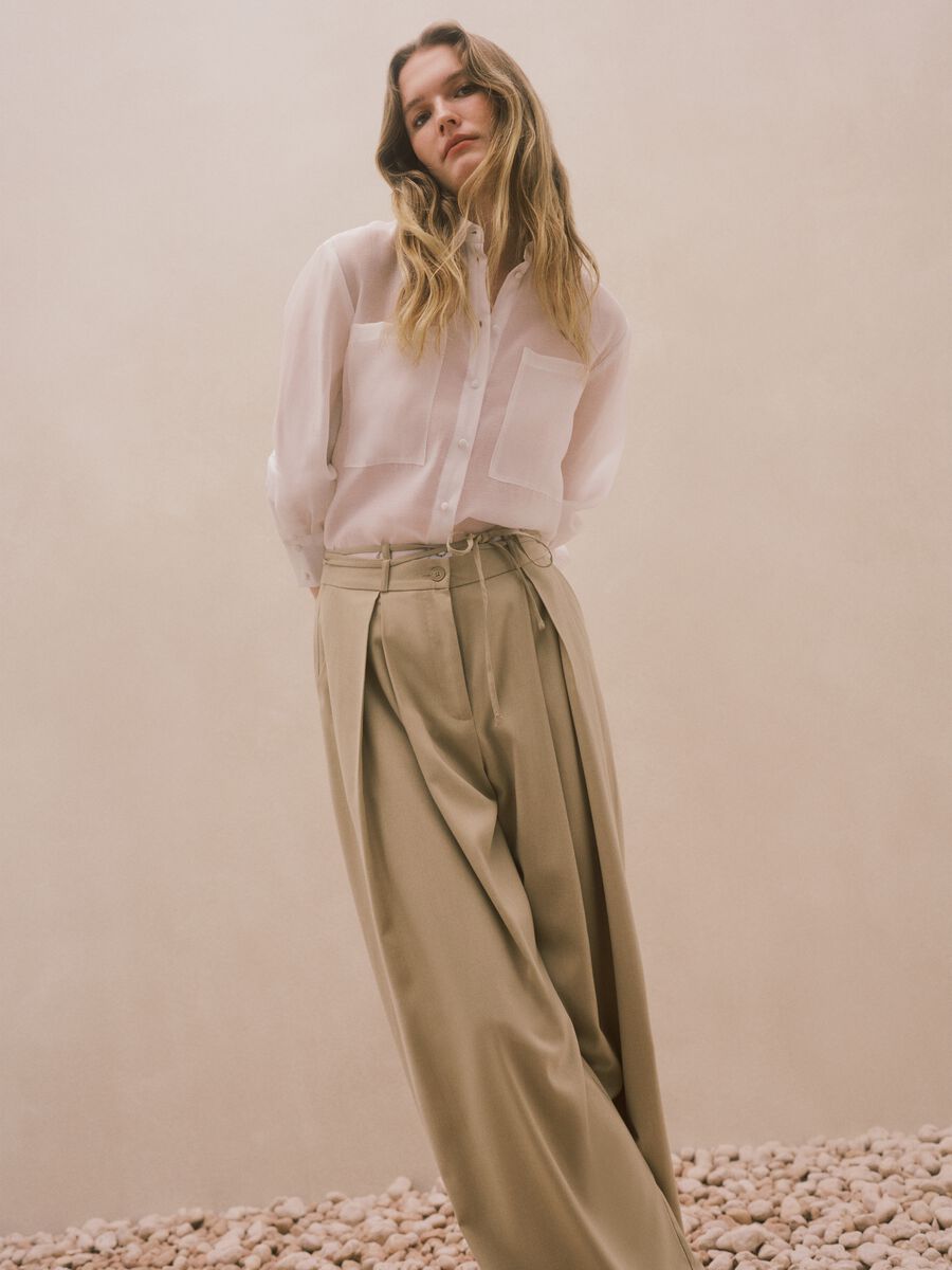 White Oversized Fit Lyocell Blend Shirt_0